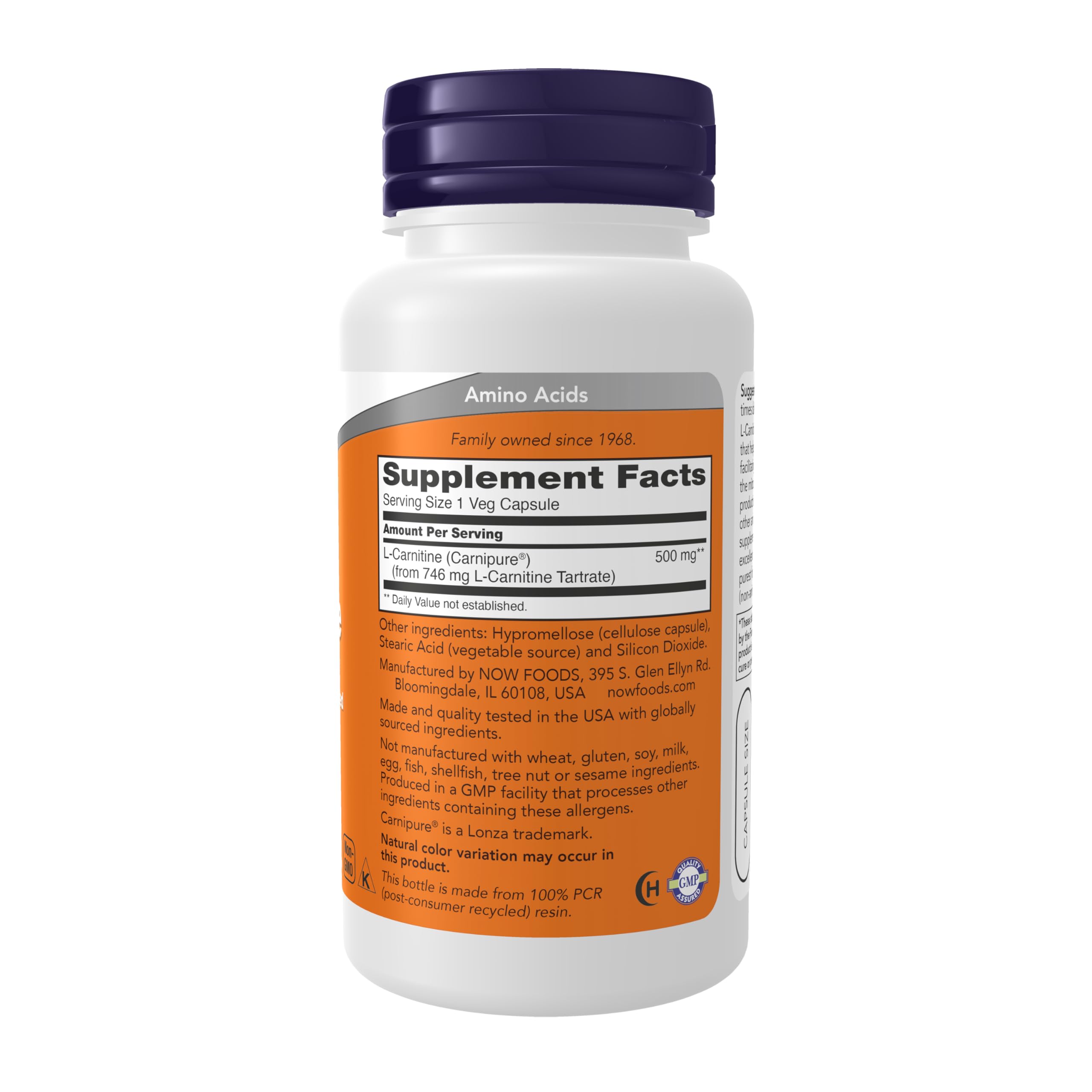 NOW Foods Supplements, L-Carnitine 500mg, Purest Form, Amino Acid, Fitness Support*, 60 Veg Capsules