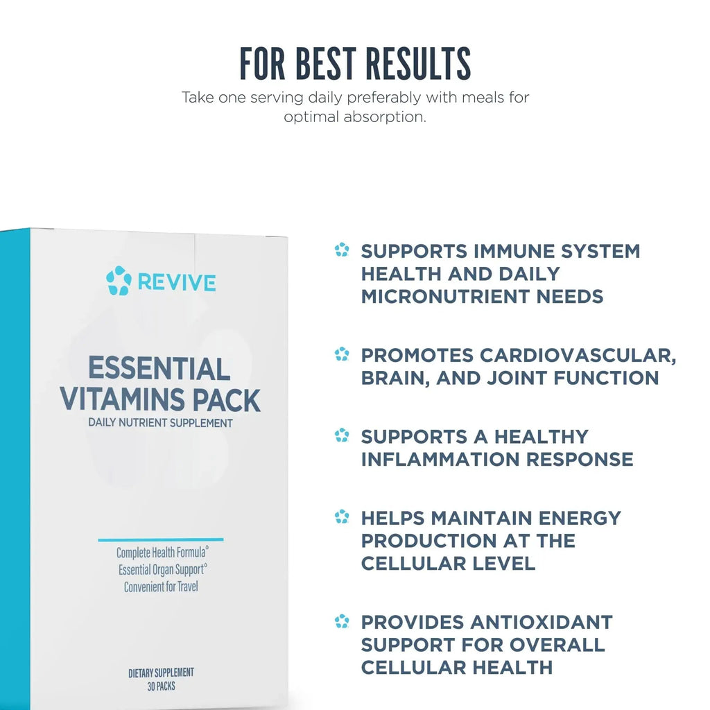 Revive MD Essential Vitamin Packs for Men & Women – Daily Multivitamin Packets with Arjuna & Turmeric Extract – Supports Heart, Joint & Organ Health Revive Au supplements