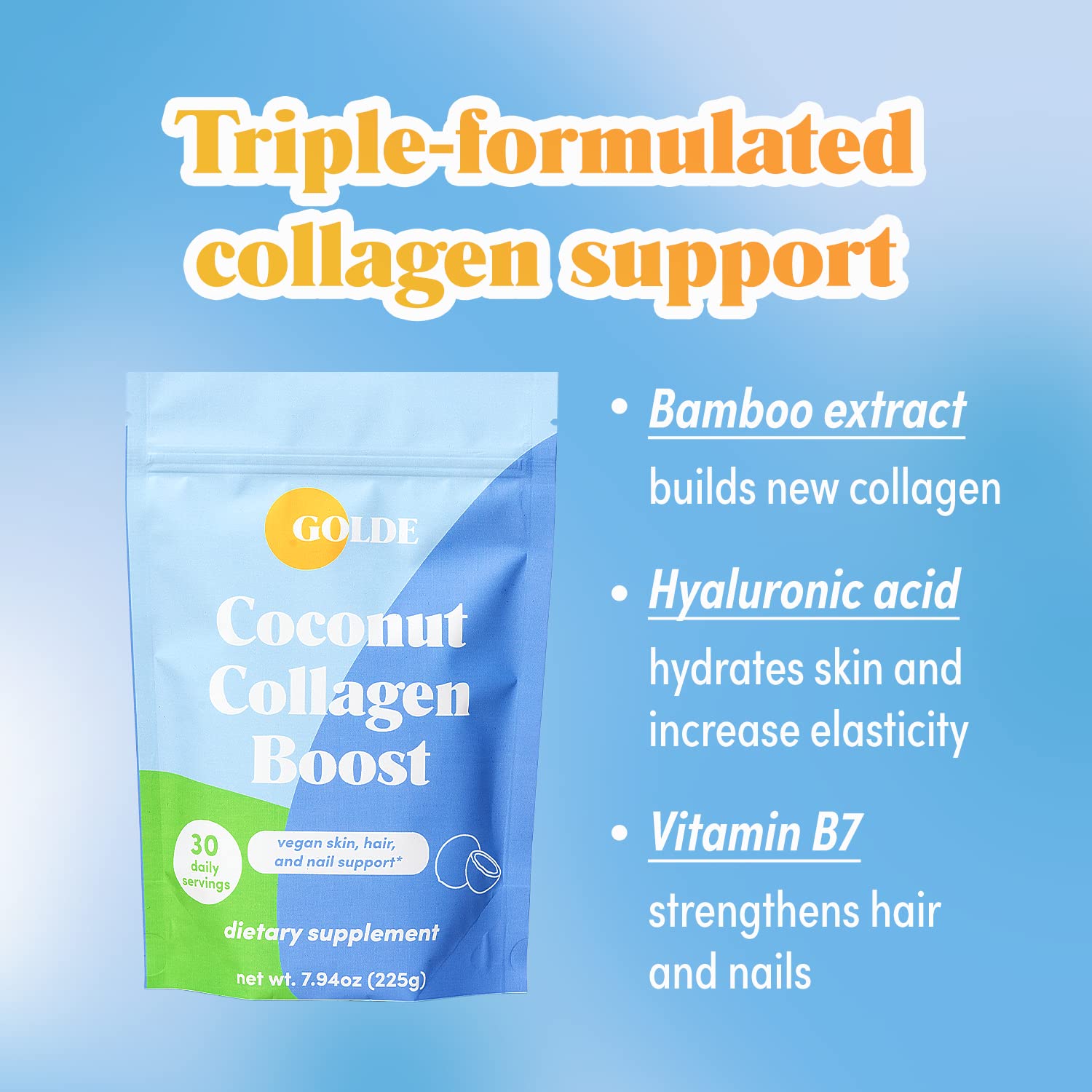 GOLDE - Collagen Boost Vegan Creamer - Vanilla Cream - Plant Based Collagen Supplement w/Hyaluronic Acid, Biotin, & Bamboo Extract - Supports Hair, Skin, & Nail Health - 30 Servings GOLDE Au supplements
