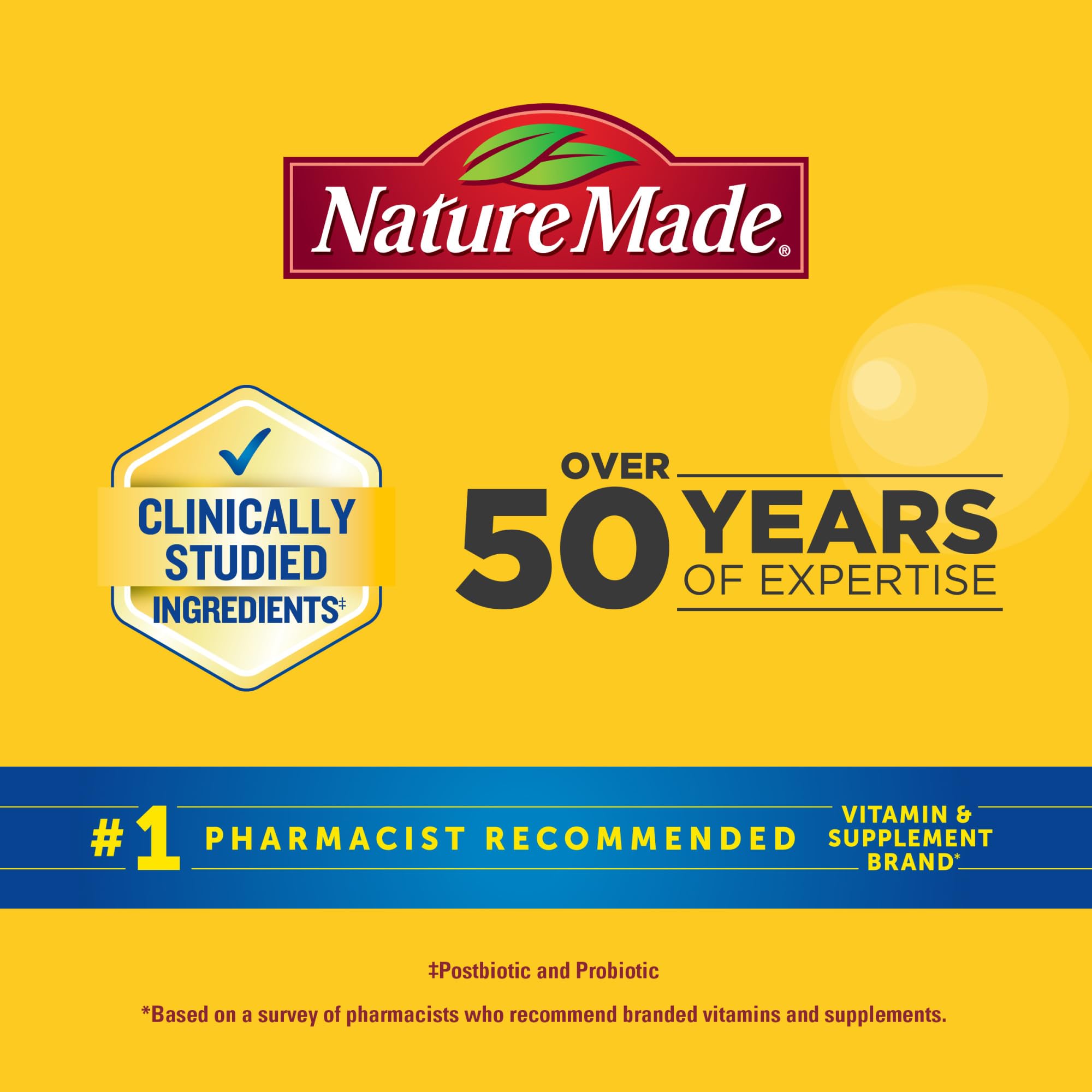 Nature Made Triple-Action Biotics, Gut and Immune Health Support, Digestive Probiotics for Women and Men, Prebiotic Fiber Gummies, 48 Gummies, 24 Day Supply