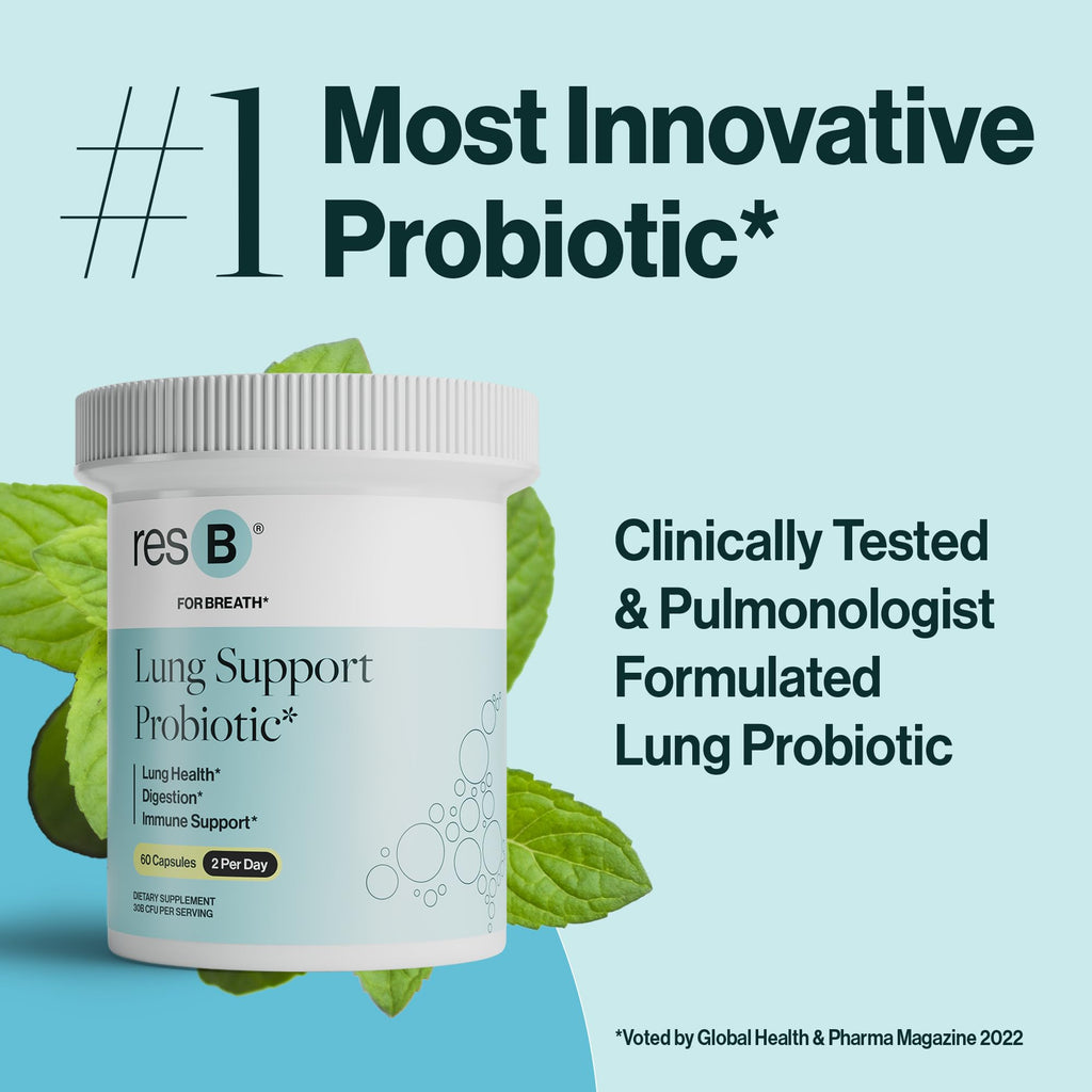resB Lung Support Probiotic Supplement - Lung Health Supplement for Smokers, Gut Health, Immune & Digestive Support, Respiratory Care, Holy Basil & Turmeric, Clinically Trialed - 60 Capsules ResBiotic Au supplements