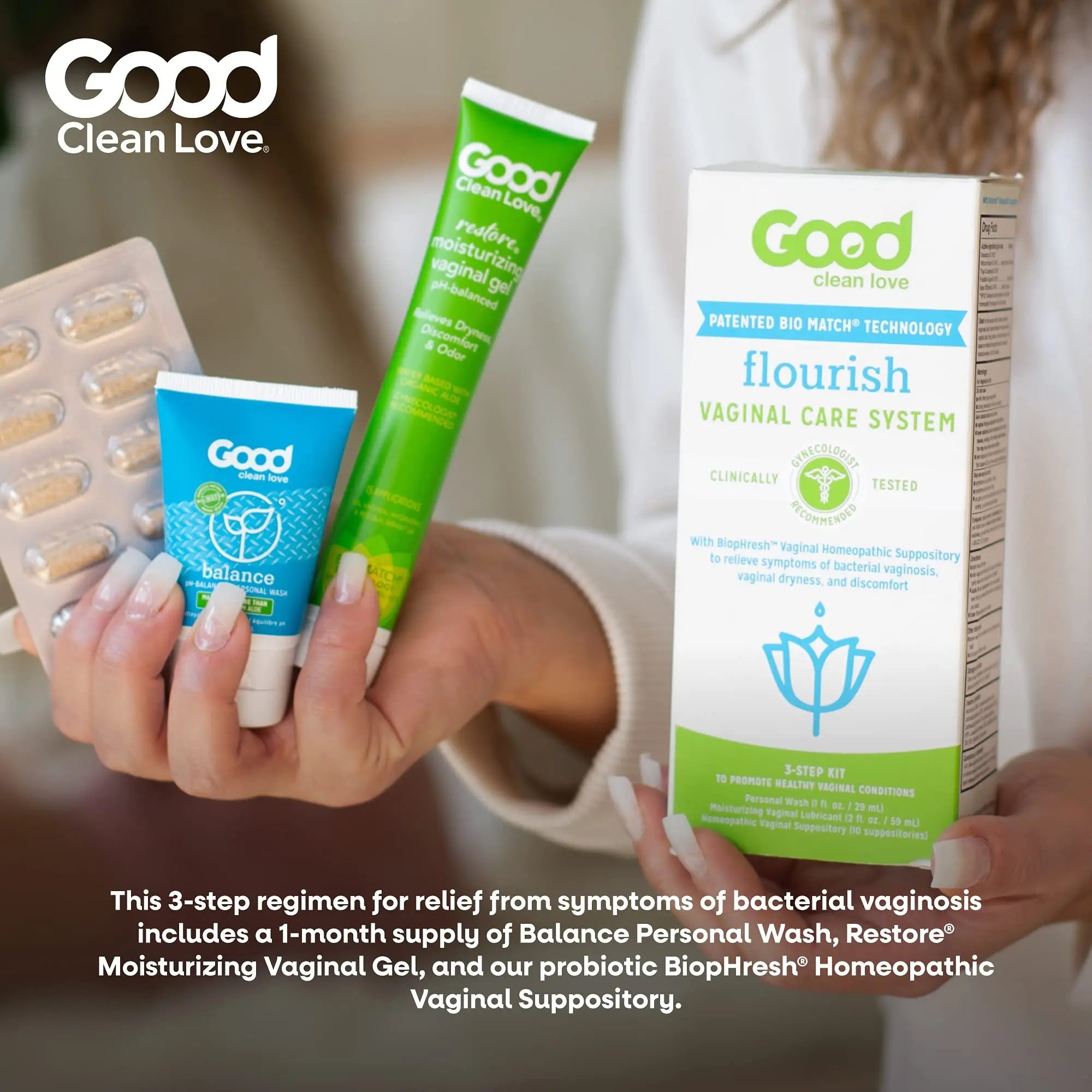 Good Clean Love Flourish Vaginal Care System, 30-Day Regimen, Relieves Itching & Irritation, Includes Personal Good Clean Love Au supplements