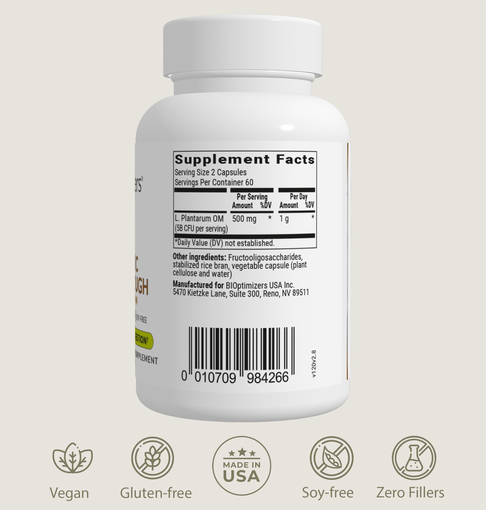 BIOptimizers Probiotic Breakthrough – Lactobacillus Plantarum OM Probiotics & Prebiotics Health Supplement for Gut, Digestive & Immune Support Probiotics for Women Men Elderly– 30 Vegan Capsules BIOptimizers Au supplements