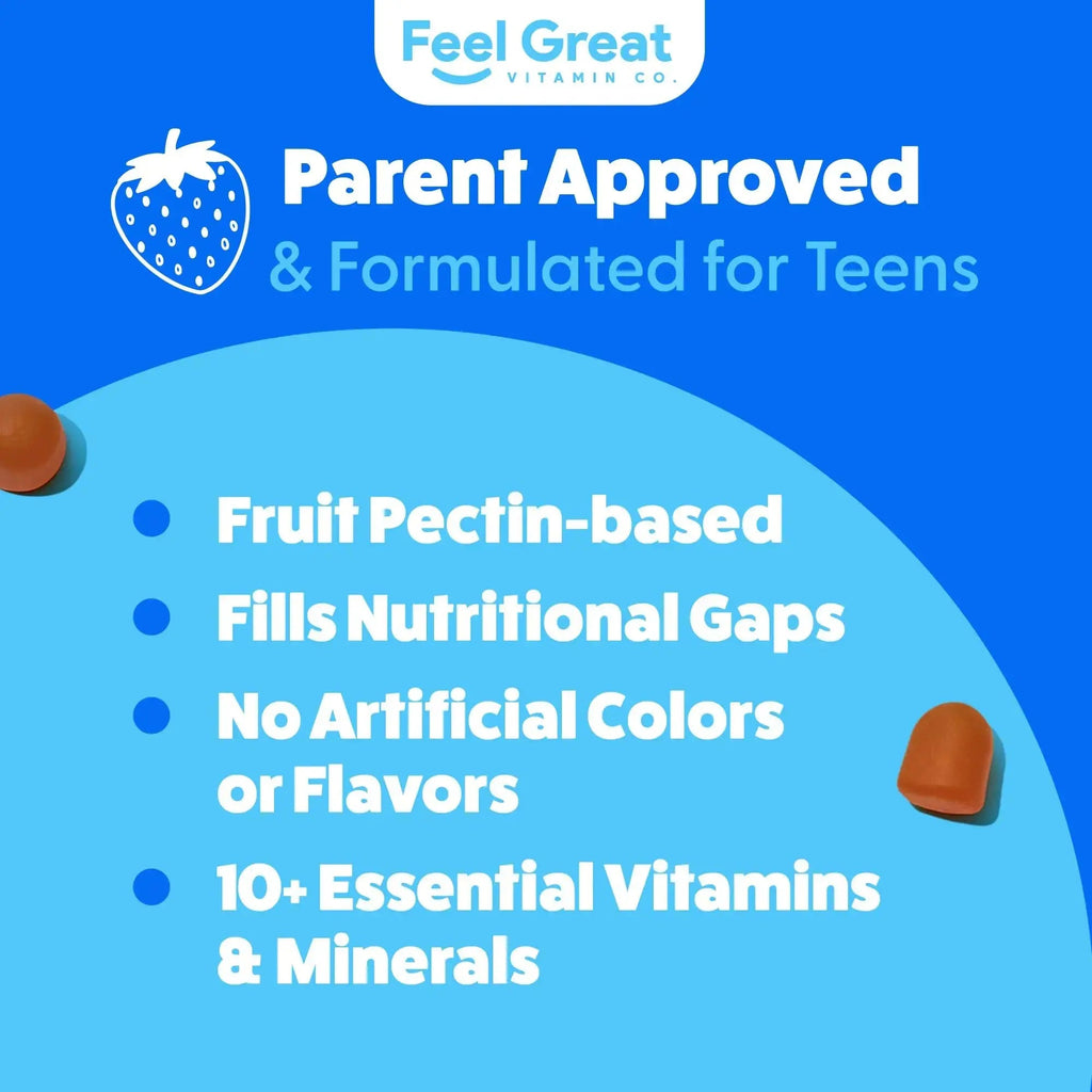 Feel Great Teen Vitamins Multivitamin Gummies | Citrus & Strawberry Flavor for Teen Boys & Girls | for Bone, Muscle & Immune Support | The Feel Great Vitamin Company Au supplements