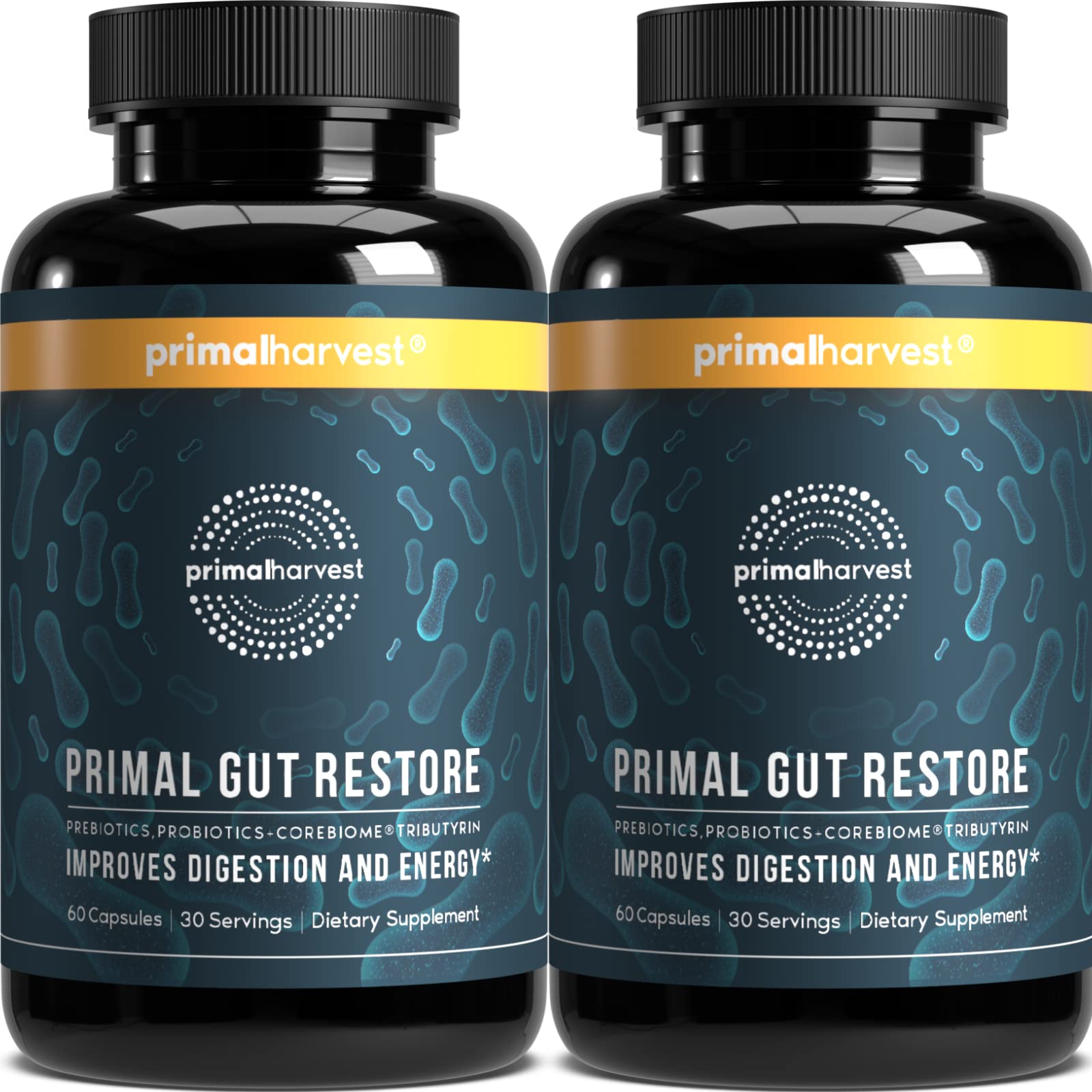 Primal Harvest 2 Pack, Restore for Gut Health, Primal Gut Restore w/POSTbiotics, PREbiotics and PRObiotics for Women and Men, 60 CT - Digestion,
