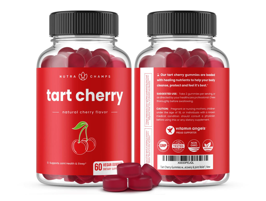 NutraChamps Tart Cherry Gummies - Tart Cherry Extract with Celery Seed - 60 Vegan Gummies (2-Pack)