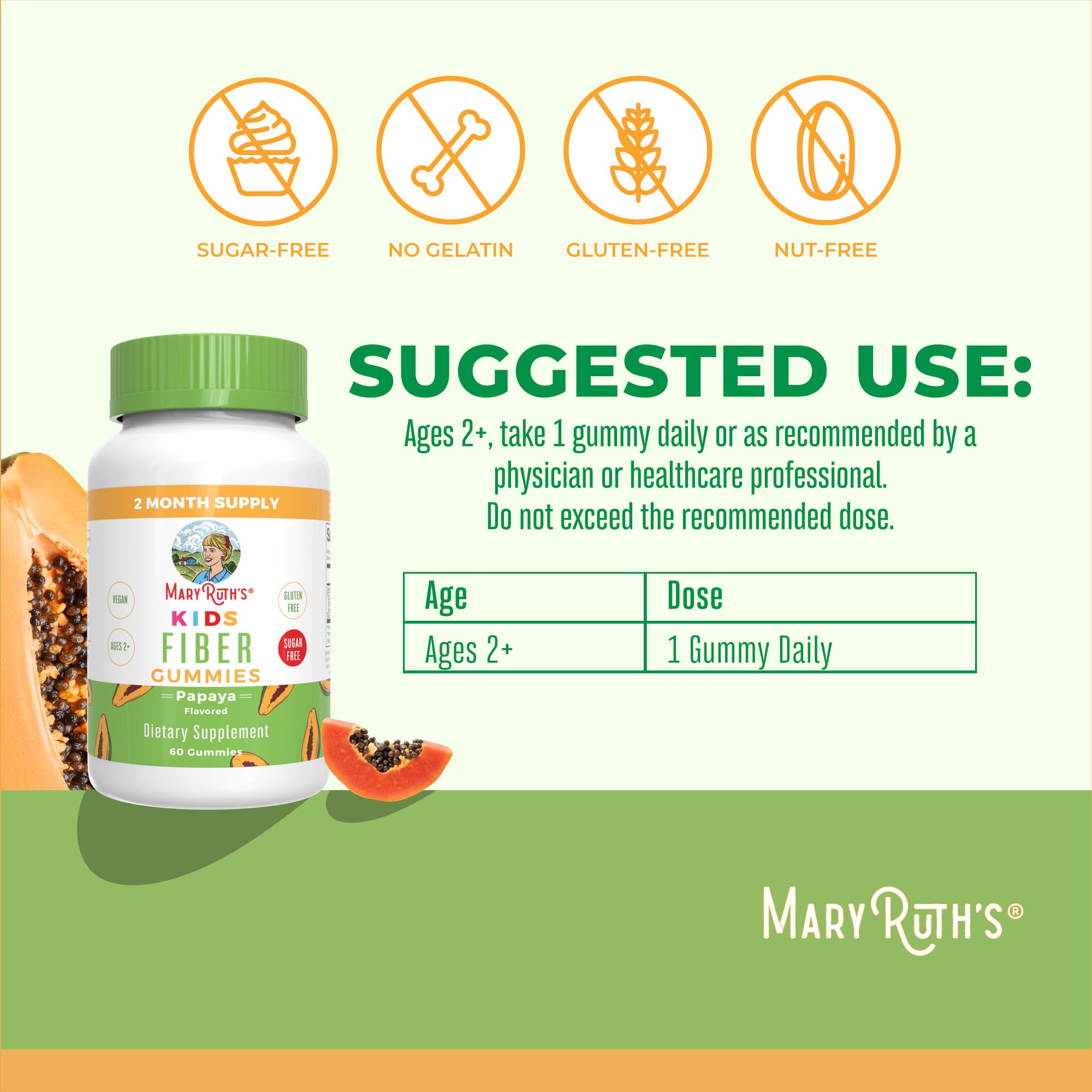 MARYRUTH'S Fiber Gummies for Kids | 2 Month Supply | Sugar Free | Soluble Fiber Supplement | Gut Health & Digestion Support
