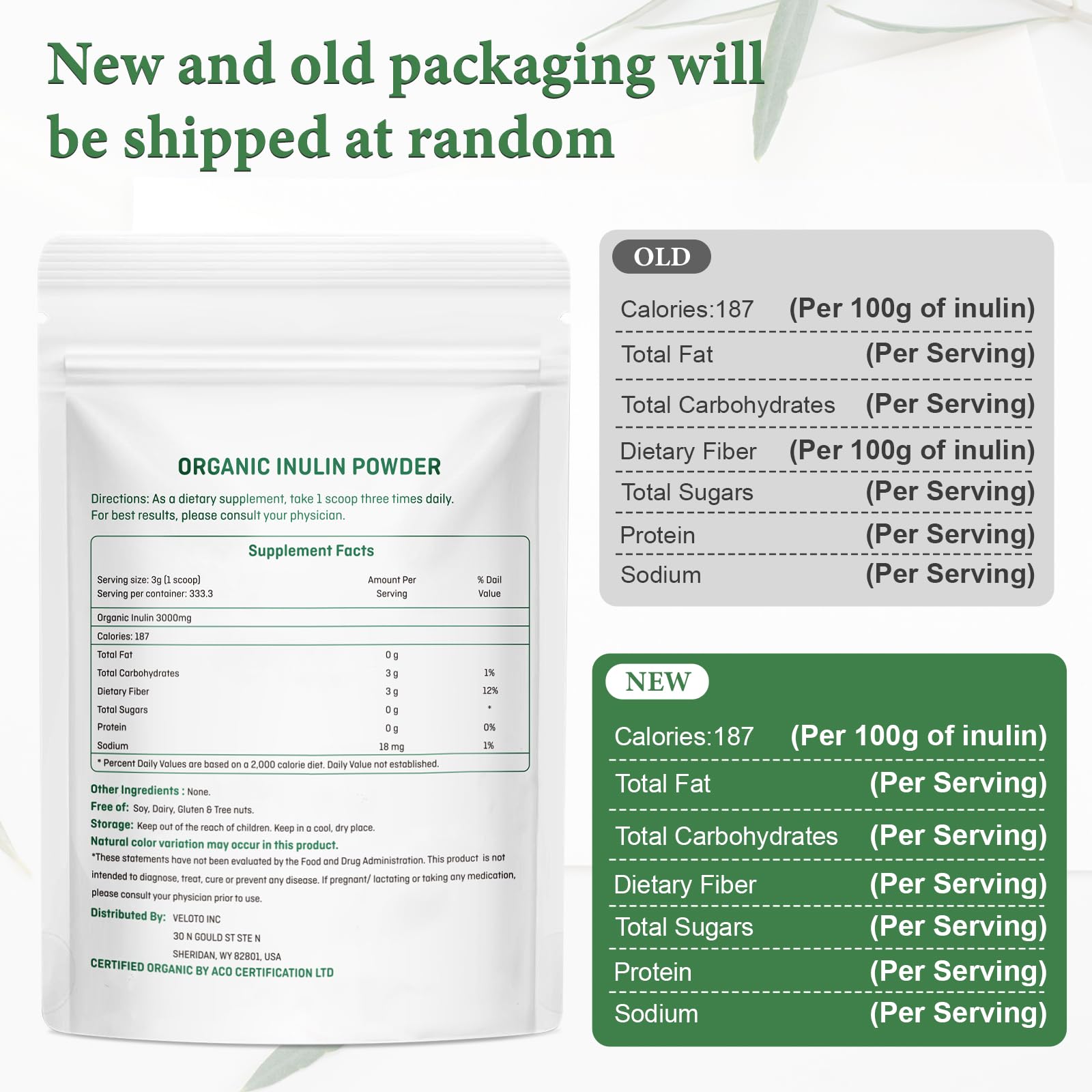 VELOTO Organic Inulin Powder – Prebiotic Fiber Supplement for Smoothies & Drinks, 2.2 lb, Flavorless, Water Soluble, Vegan & Non-GMO