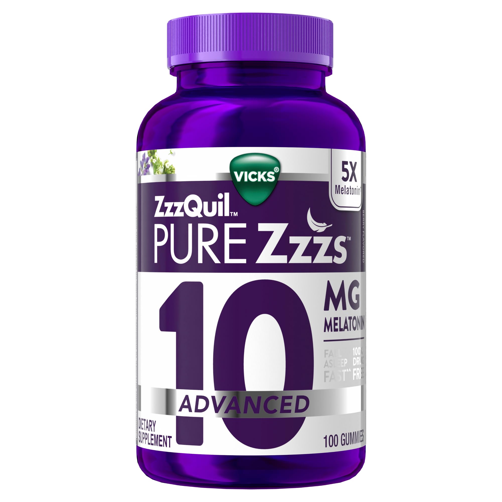ZzzQuil Pure Zzzs Advanced Melatonin Gummies, Melatonin 10mg, Sleep Aid, with Chamomile & Lavender, Melatonin Sleep Gummies, Sleep Aids for Adults