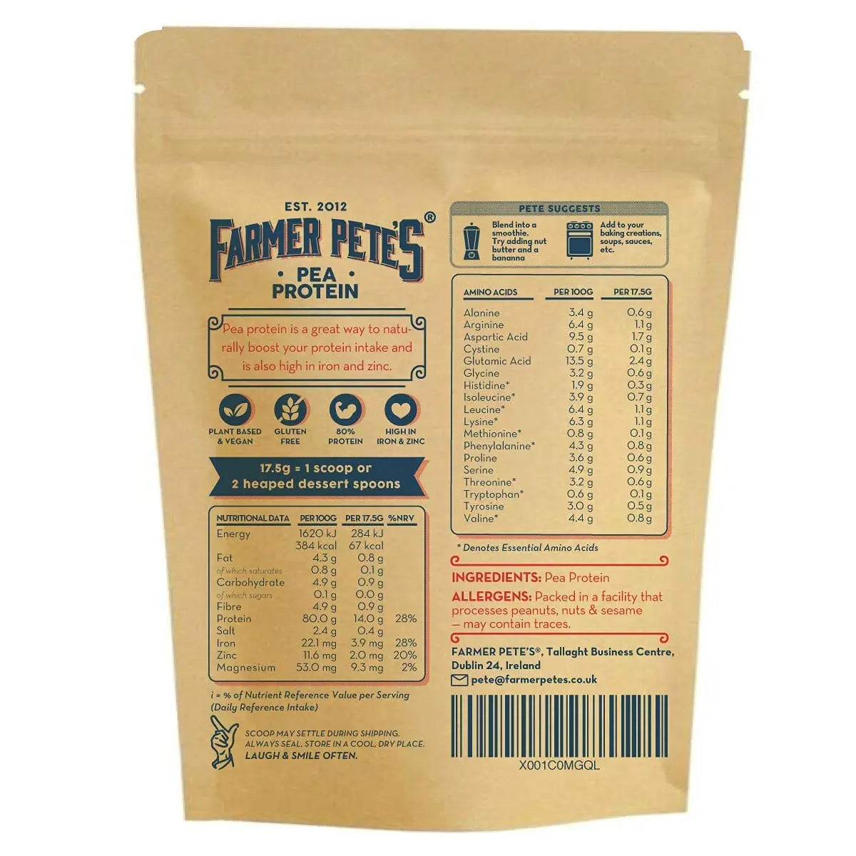Farmer Pete's Pea Protein Powder 1kg - Dairy Free, Gluten Free, Natural Plant Based Vegan Protein Powder Isolate (1kg) Farmer Pete's Au supplements