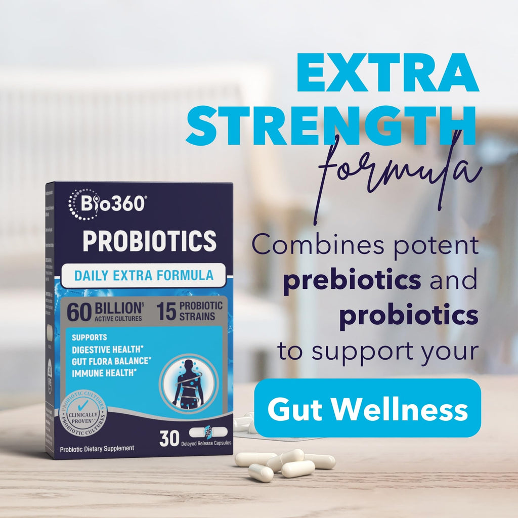 Extra Strength Probiotic for Digestive Health and Immune Support, 60 Billion CFU & 15 Strains, Gut Health Probiotics for Men and Women Supports Occasional Constipation, Diarrhea, Gas & Bloating, 30CT Bio360 Au supplements