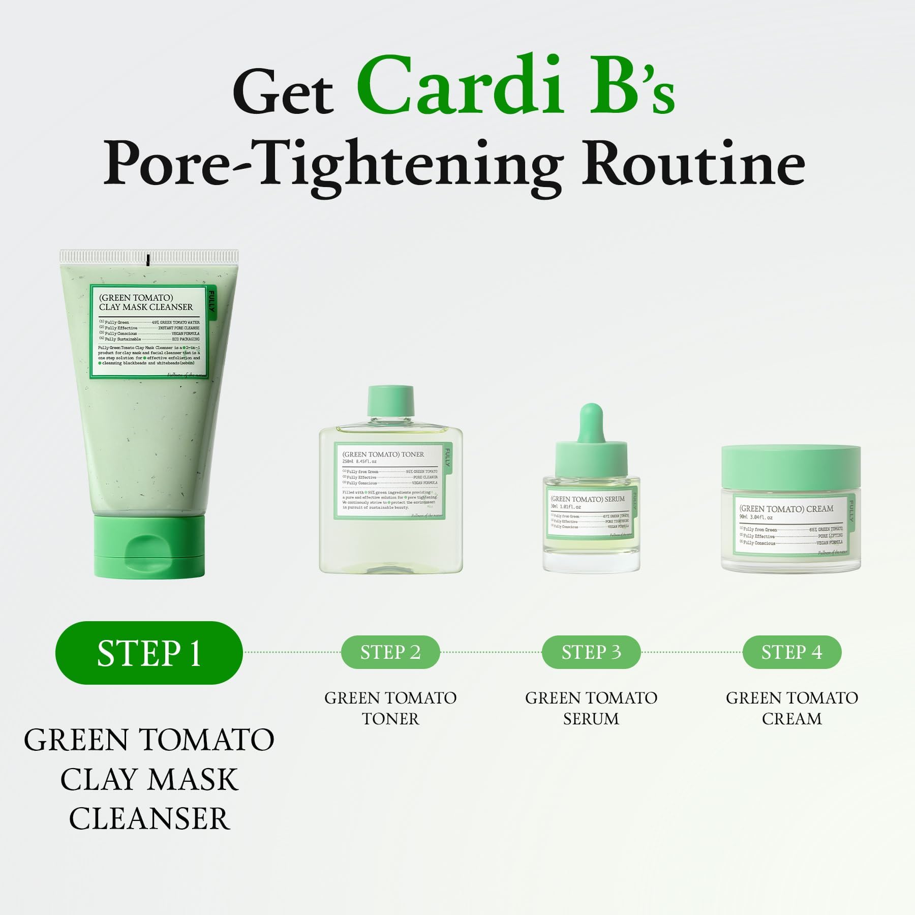 FULLY Green Tomato Facial Cleanser, Cardi B’s Clay Mask Cleanser for Deep Pore Cleanse