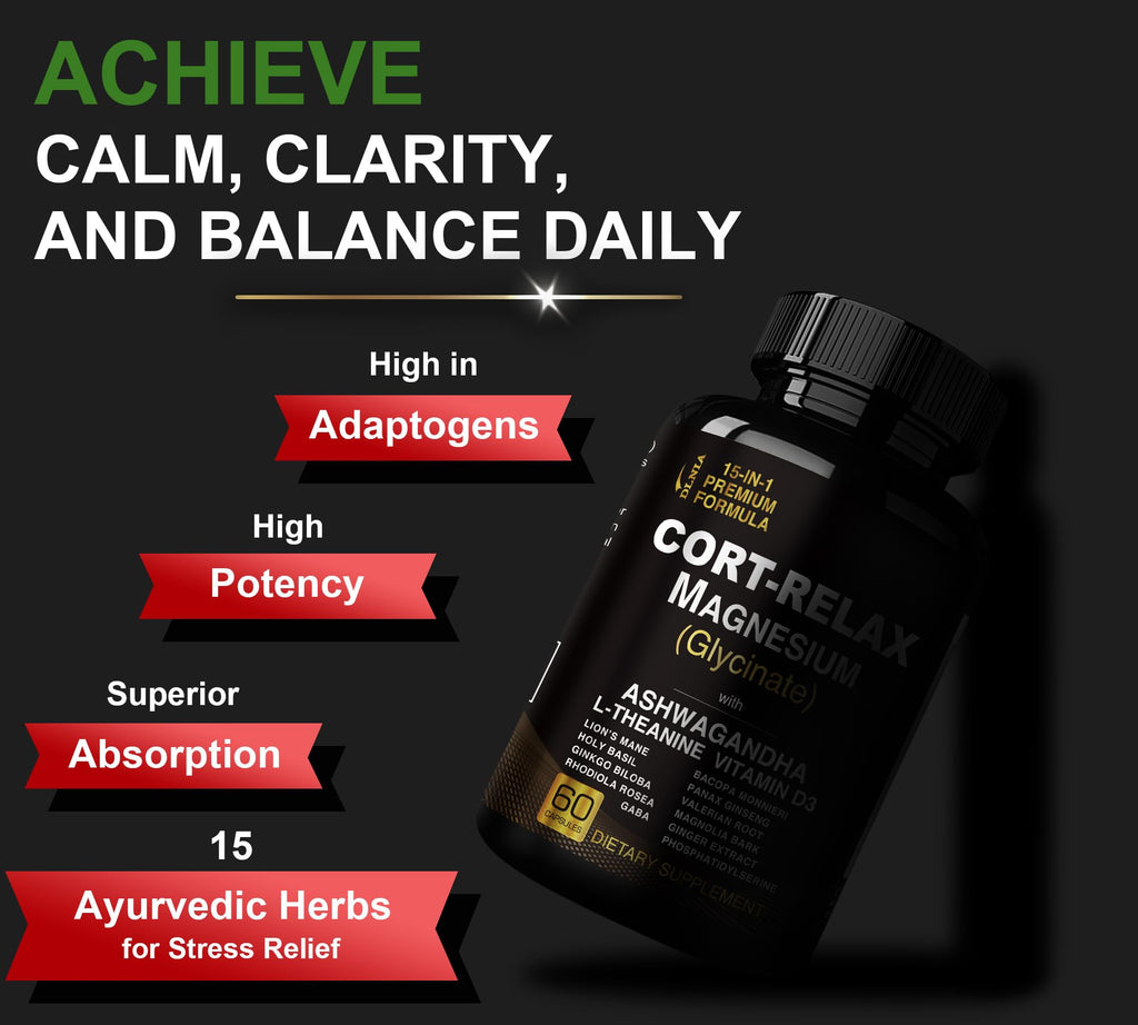 Super Calm Cortisol Supplements for Women & Men with Magnesium Glycinate, Ashwagandha, L-Theanine, Phosphatidylserine, Ginkgo & Lions Mane for Calm, Focus, Mental Clarity, Relaxation, Sleep, Energy DLNIA Au supplements
