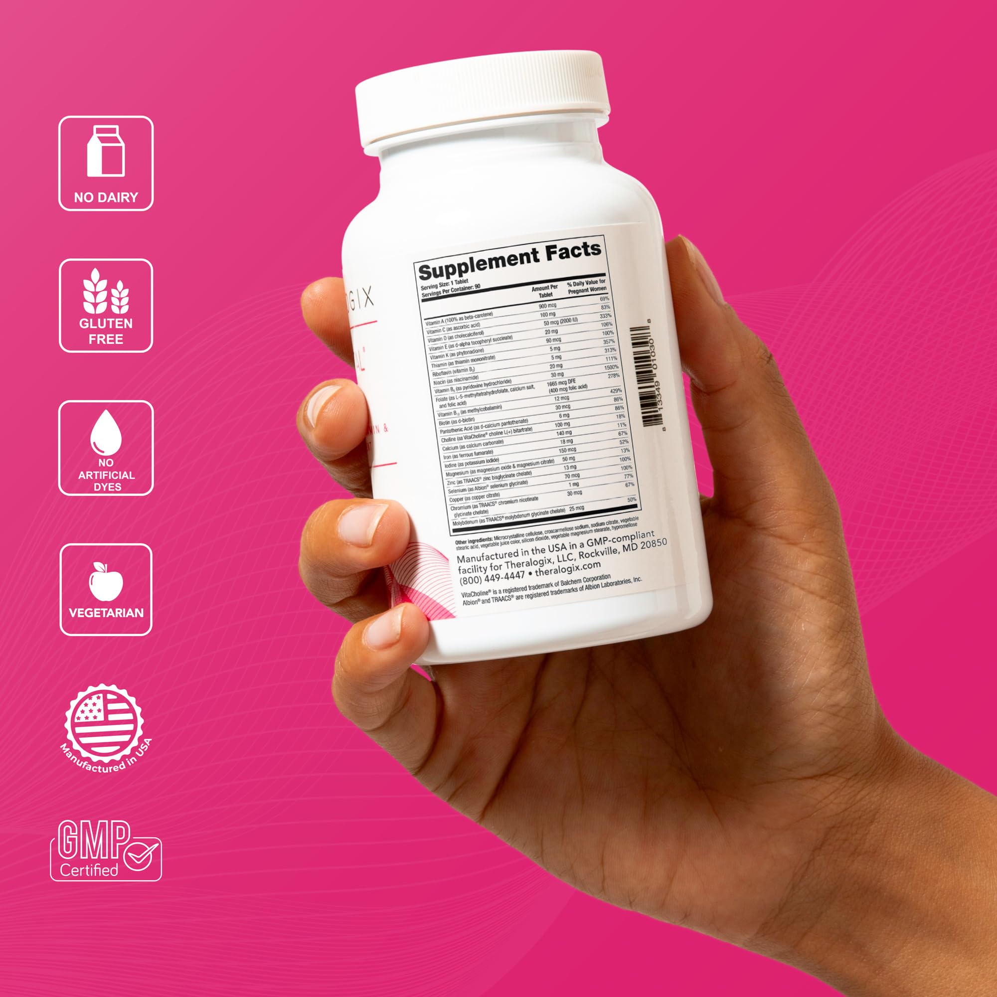 Theralogix TheraNatal Core Preconception Vitamin Supplement - 90-Day Supply - Prenatal Vitamins & Fertility Supplement for Women with Folate, Vitamin D3