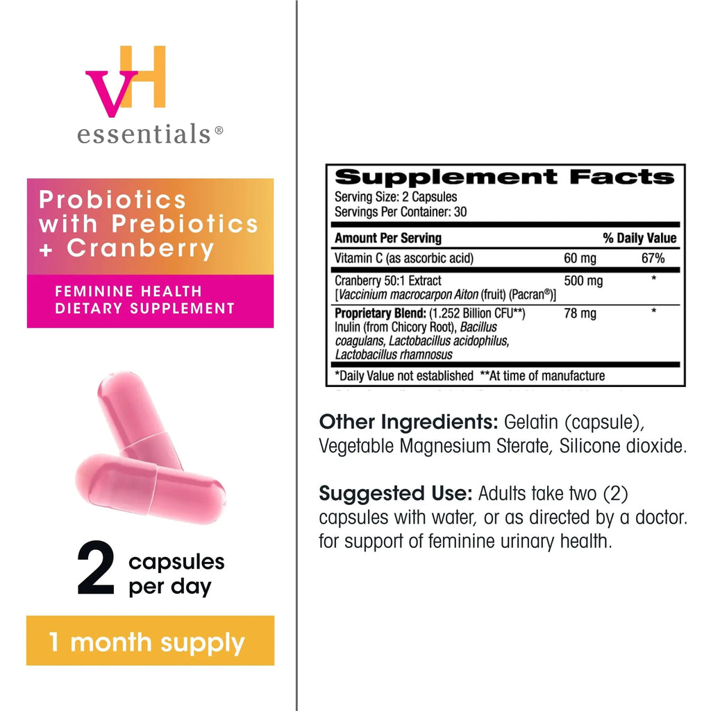vH essentials Probiotics with Prebiotics and Cranberry Feminine Health Supplement - 60 Capsules vH essentials Au supplements