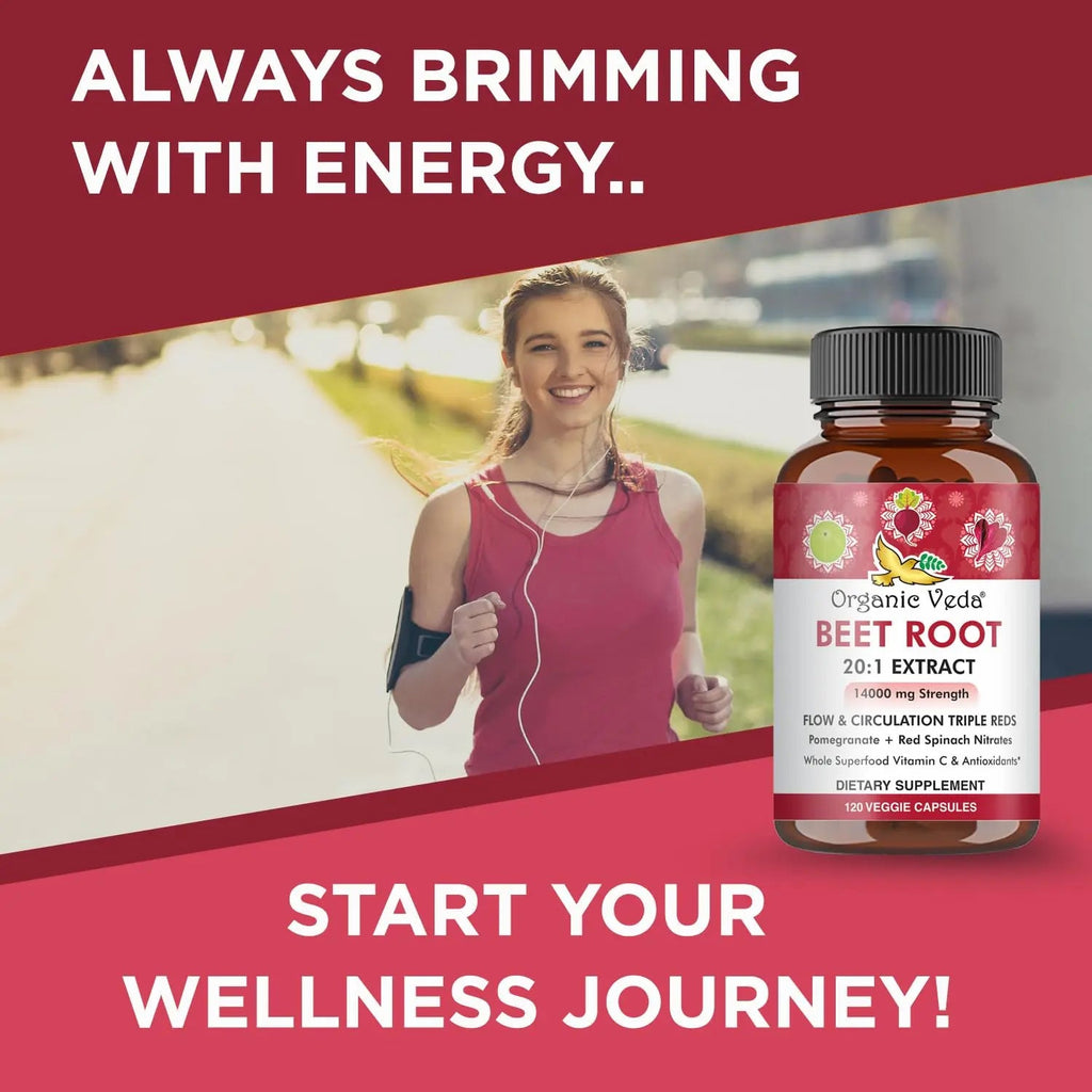 Organic Veda Beet Root Capsules - Triple Reds Nitric Oxide Beets Supplements - Concentrated Organic Veda Au supplements