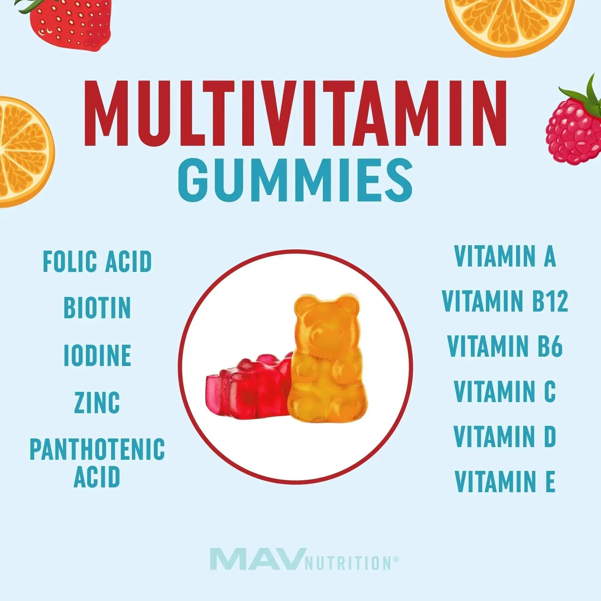 Kids Multivitamin Gummies | Vitamins A, B, C, D & Zinc for Immunity, Growth & Development | Daily Multivitamins for Children Ages 2+ | MAV NUTRITION Au supplements