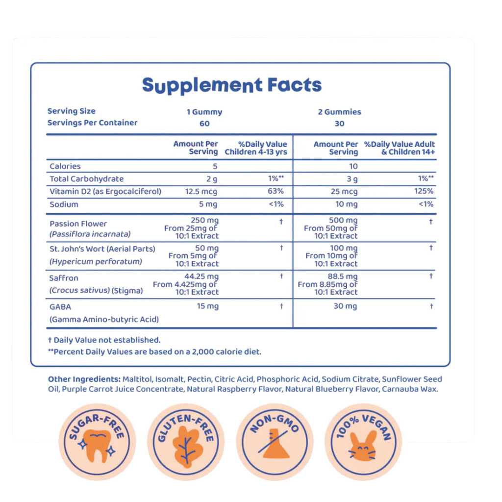 SAPHIRE HAPPY CHEWS Saffron Gummies for Kids | Supports Mood, Calm & Focus | Saffron Extract, Passionflower, St. John’s Wort & GABA