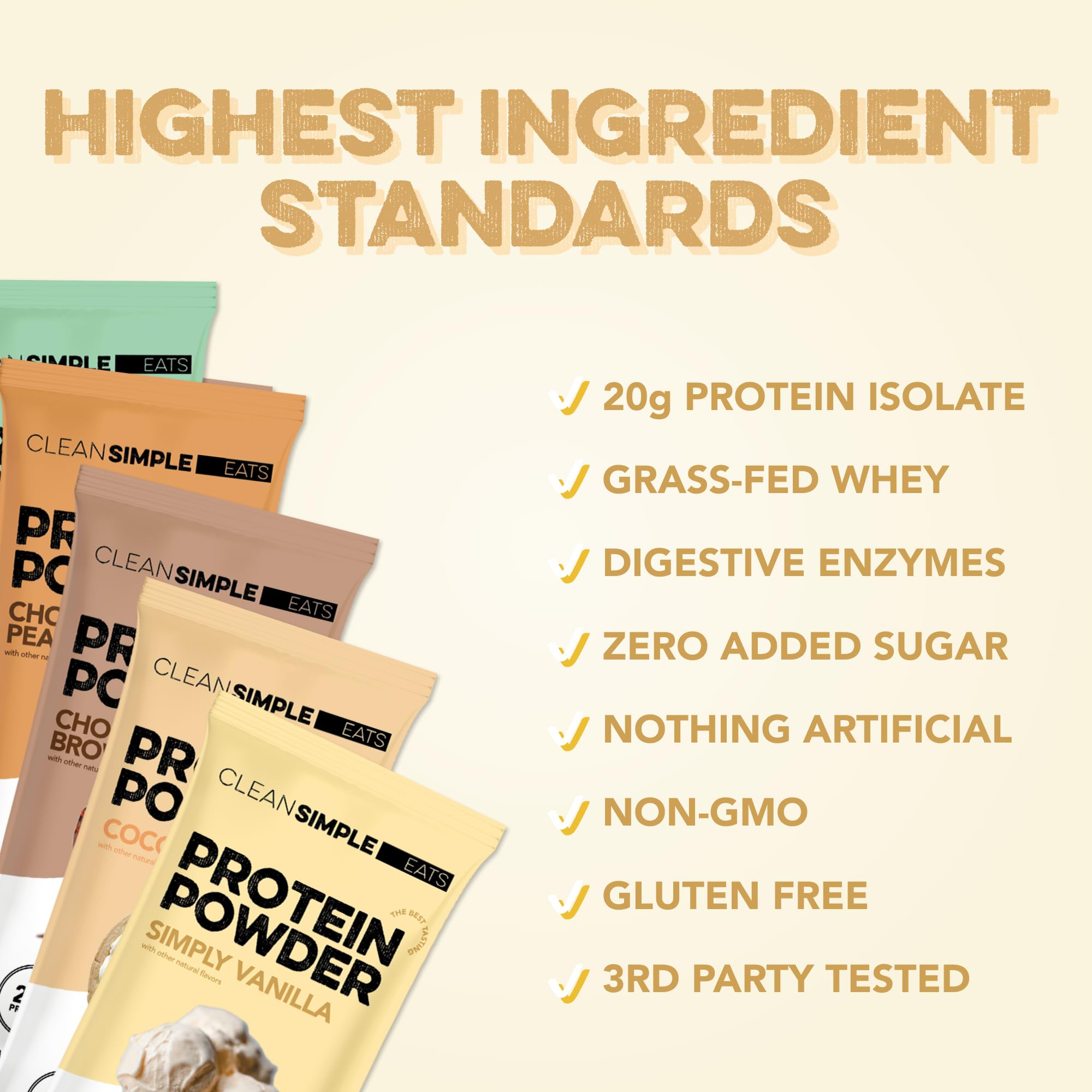 Clean Simple Eats Whey Protein Powder, Variety Pack, Naturally Sweetened Flavors, 100% Grass Fed Protein Powder with Digestive Enzymes & No Artificial Ingredients
