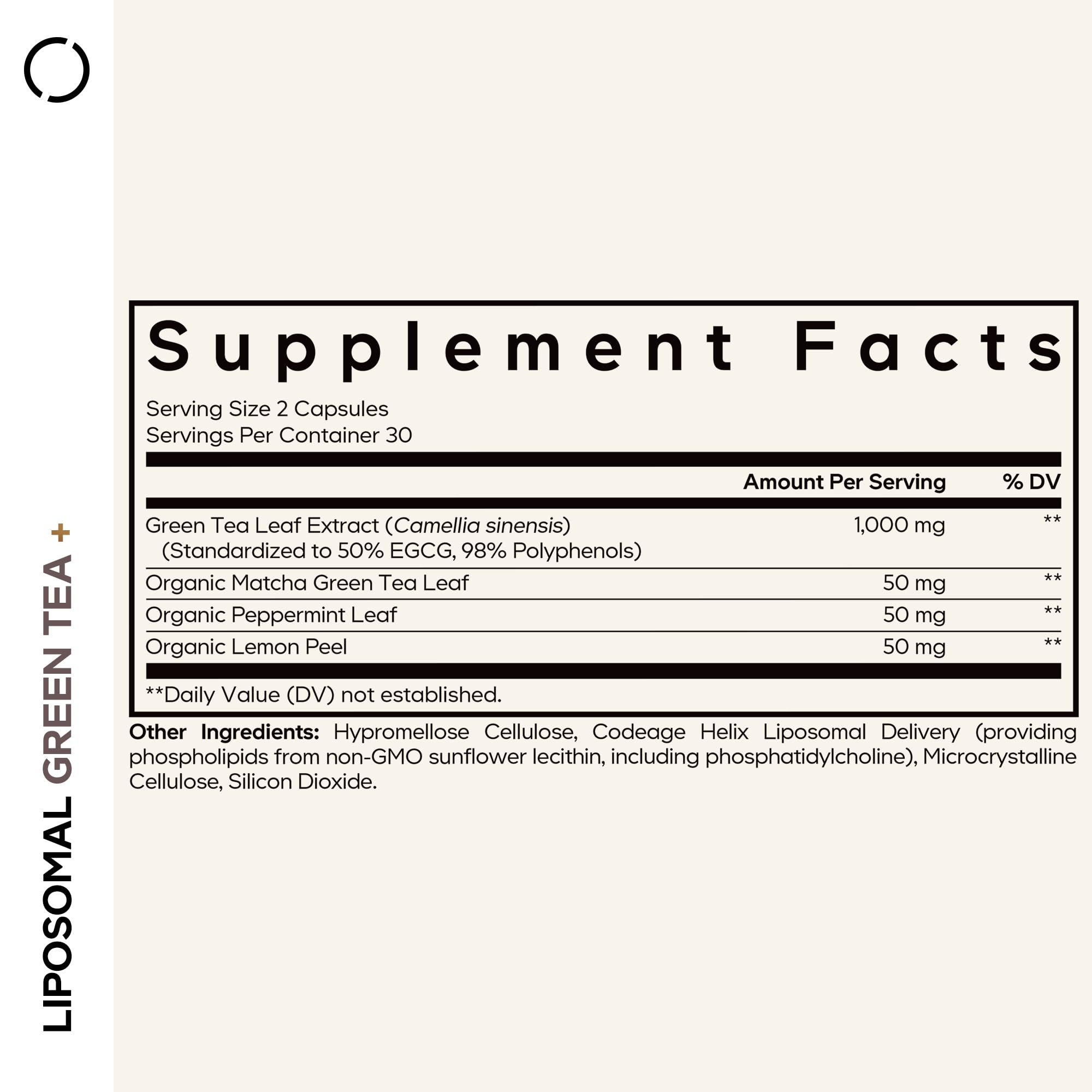 Codeage Liposomal Green Tea+ EGCG 50% Green Tea Extract, Organic Matcha Green Powder, Peppermint Leaf, Lemon Peel, Liposomal Delivery - Vegan Pils Supplement - Non-GMO - 60 Capsules Codeage Au supplements
