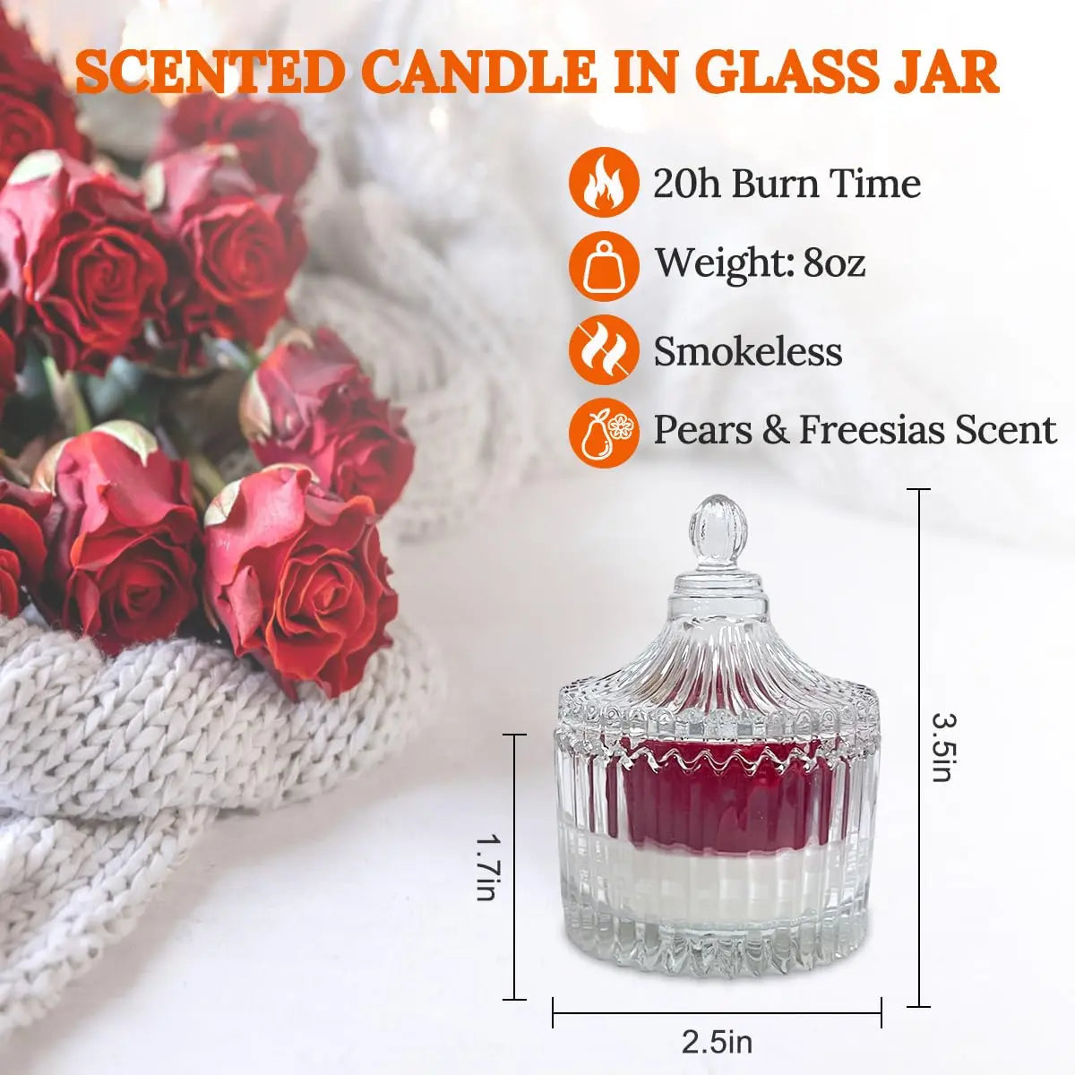 Red Rose Candle in Rippled Glass Jar for Valentine's Day Gifts, English Pear& Freesia Scented Candles Peytanger Au supplements