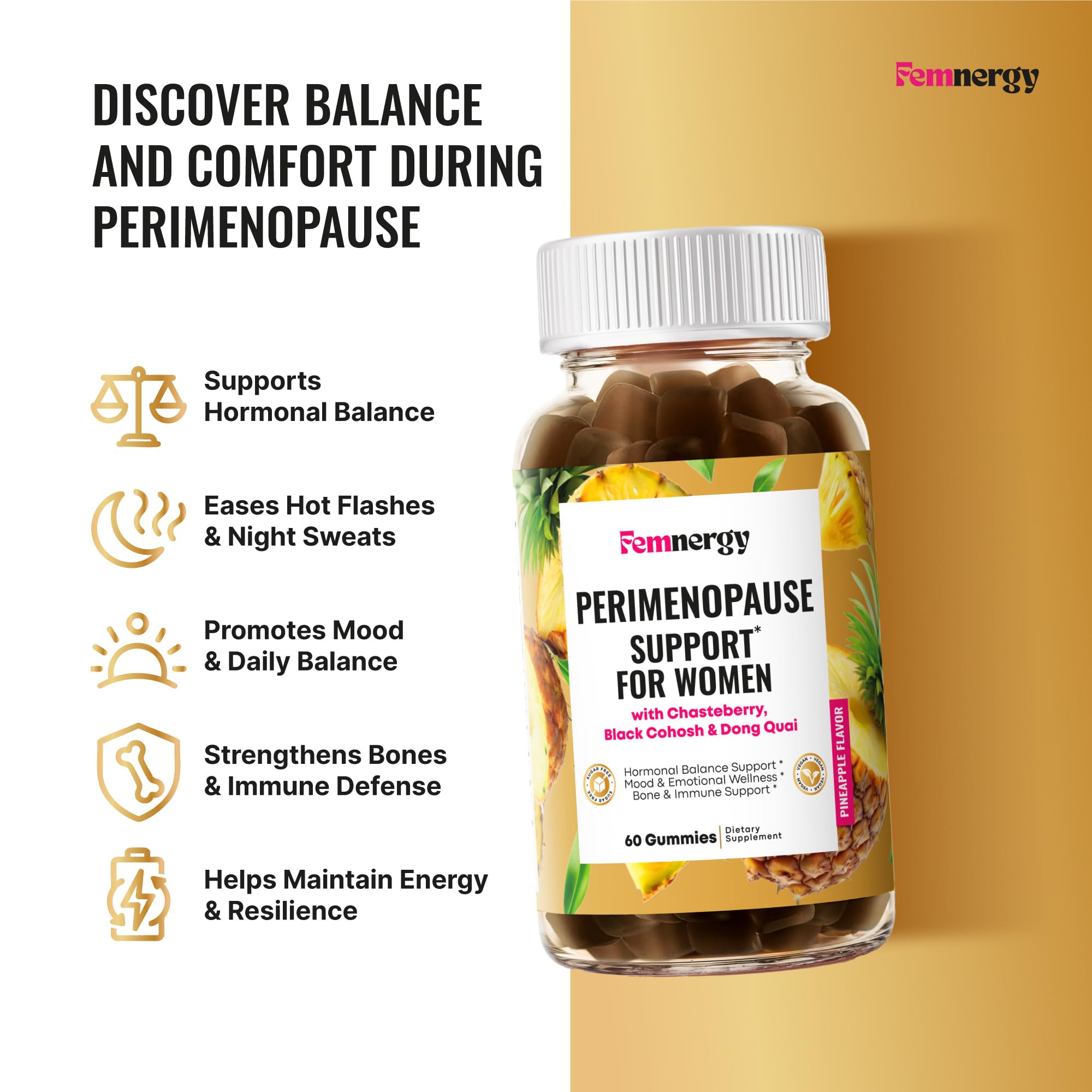 Femnergy Perimenopause Support Gummies for Women - Menopause Relief Estrogen & Hormone Balance Supplement with Black Cohosh Chasteberry Vitamins D3 B6 for Hot Flashes Night Sweats & Mood Swings Femnergy Au supplements