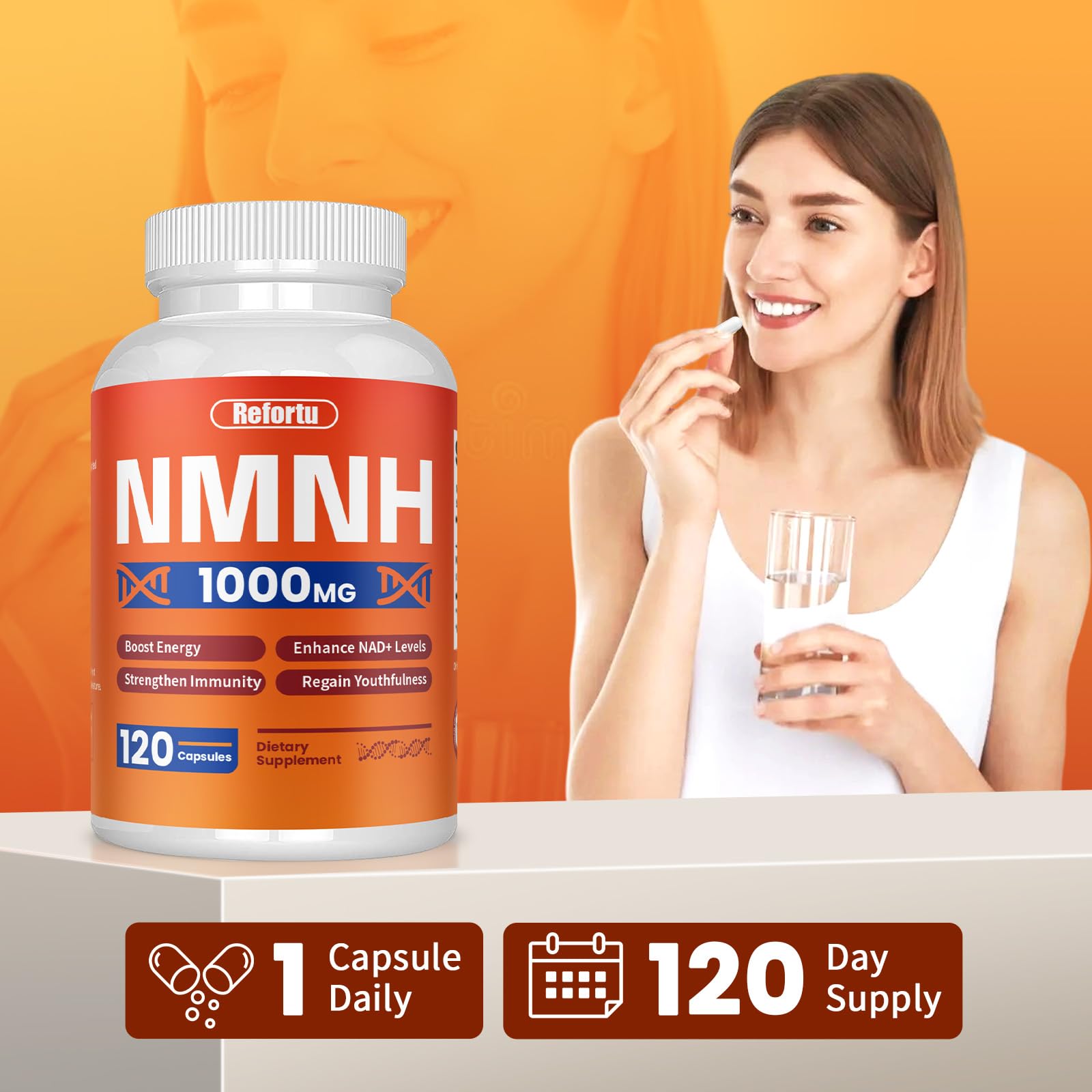 NMNH Supplement(Dihydronicotinamide Mononucleotide),Nicotinamide Mononucleotide for NAD+ Booster,1000mg per Serving,Supports Energy & Overall Health,120 Capsules Refortu Au supplements
