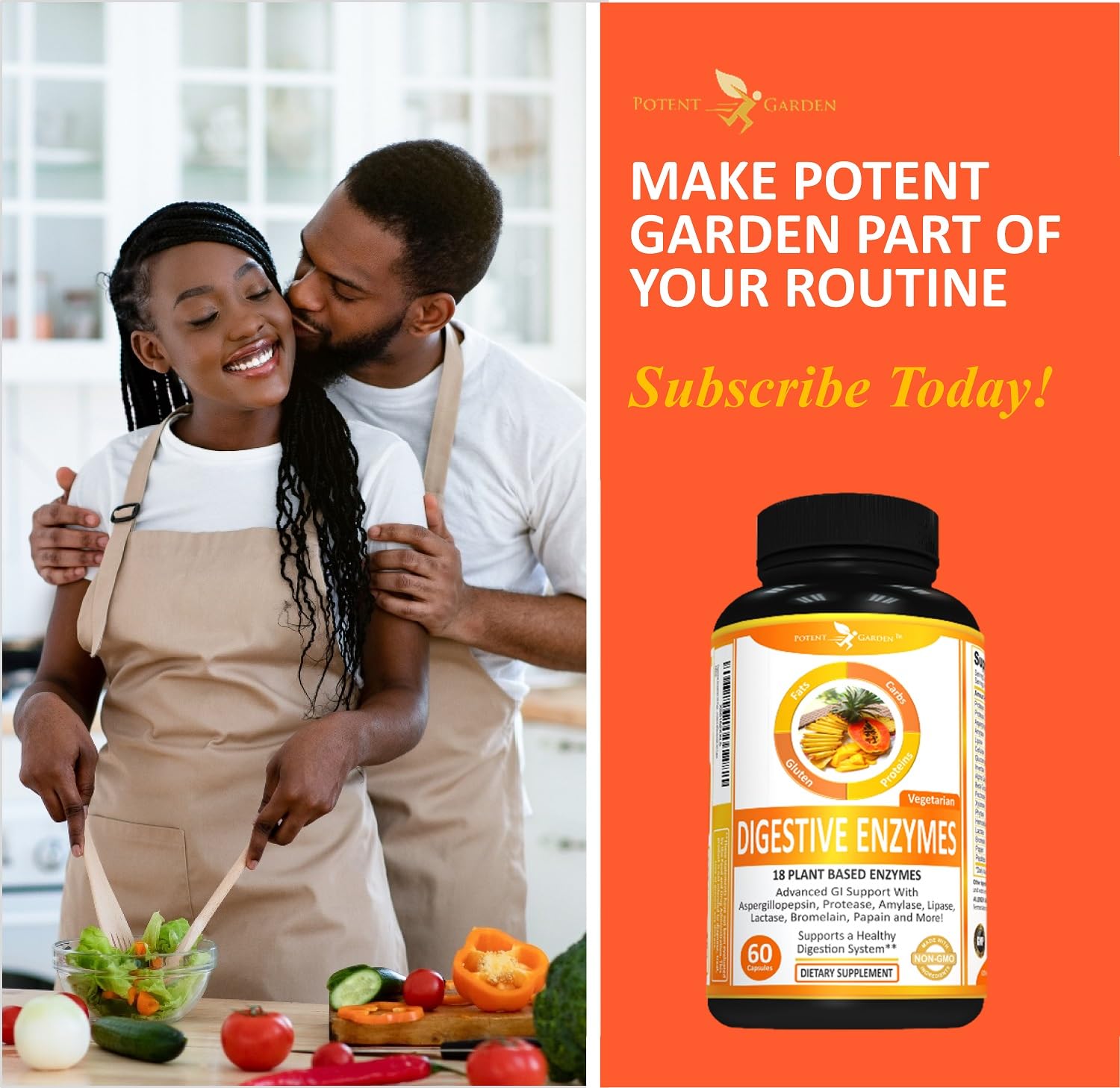 Potent Garden Digestive Enzymes -18 Plant Based Enzymes with amylase lipase bromelain Protease lactase & Other Enzymes - One Pre Meal Pill Supports Healthy