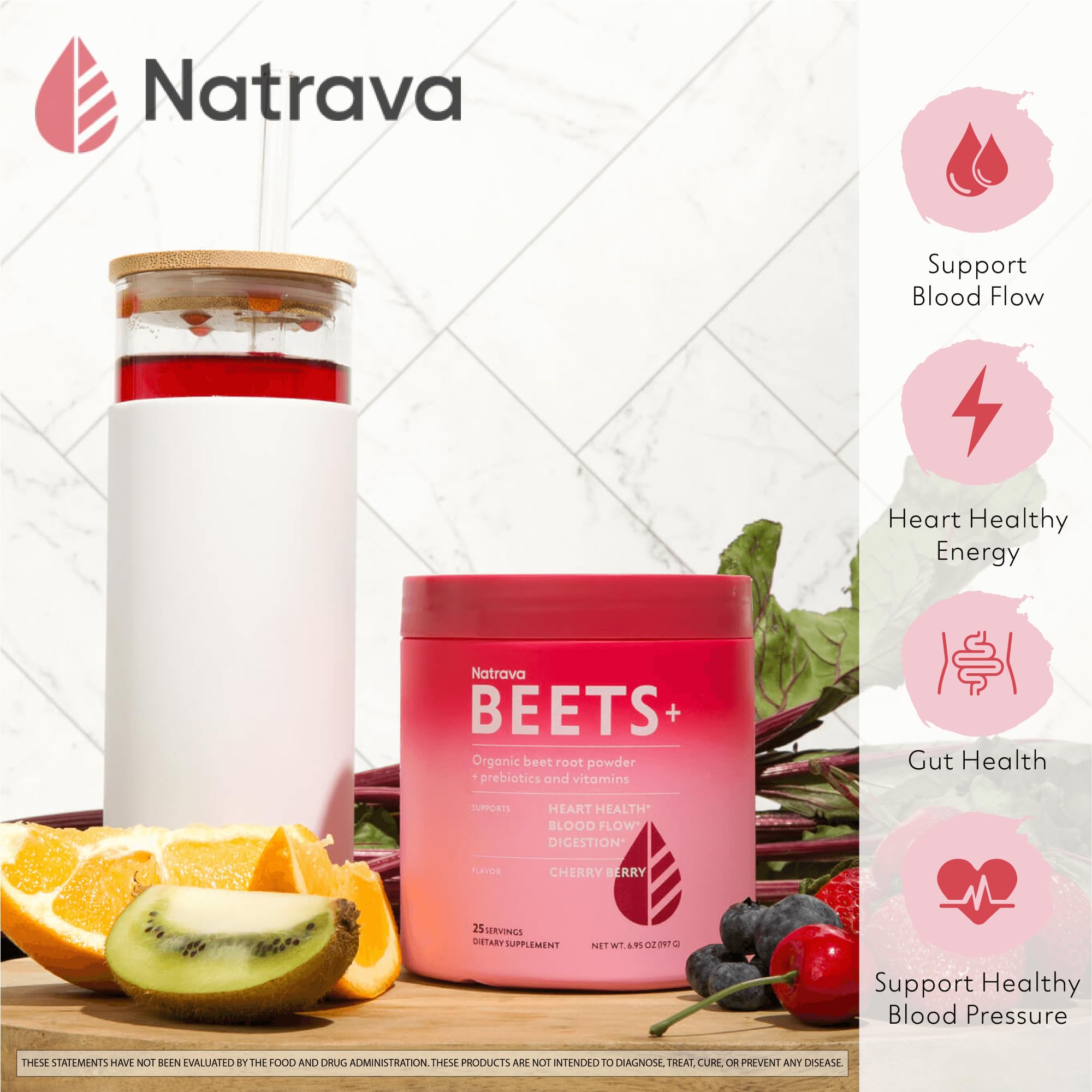 Natrava Beets+ Organic Beet Root Powder Blend Fortified with Vitamins & Prebiotics for Heart Healthy Energy & Nitric Oxide Production