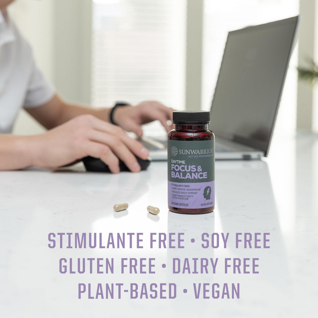 Ashwagandha, Rhodiola, Reishi & 5-HTP for Stress-Free Focus Active Focus & Balance Capsules Caffeine-Free Nootropic for Calm Energy & Mental Clarity, Mood & Immune Support 60 Vegan Capsules Sunwarrior Au supplements