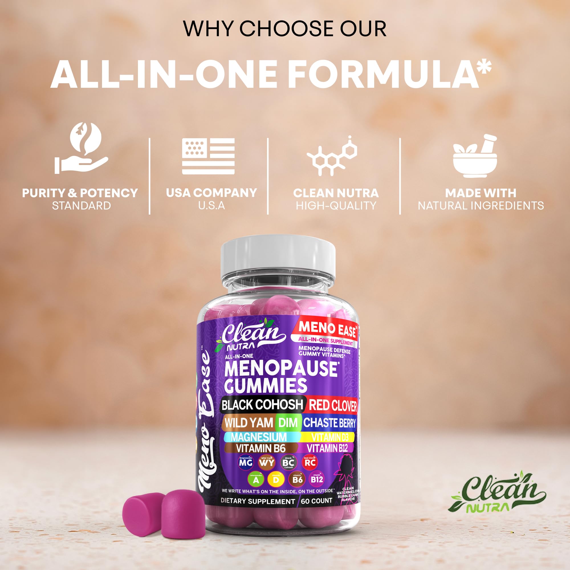 Menopause Supplement for Women Gummies with Black Cohosh, Wild Yam, DIM, Magnesium, Red Clover Chasteberry for Hormone Balance Relief Night Sweats Mood Plus Bergamot, Vitamin D3, Vitamin B6 B12 Clean Nutraceuticals Au supplements