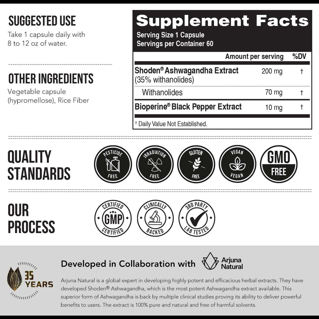 Ashwa-70®: Ashwagandha Extract - 35% Withanolides | Max Strength, Highest Withanolide Concentration - Mood & Performance - Enhanced Absorption with BioPerine® Black Pepper (60 Capsules) Triquetra Health Au supplements