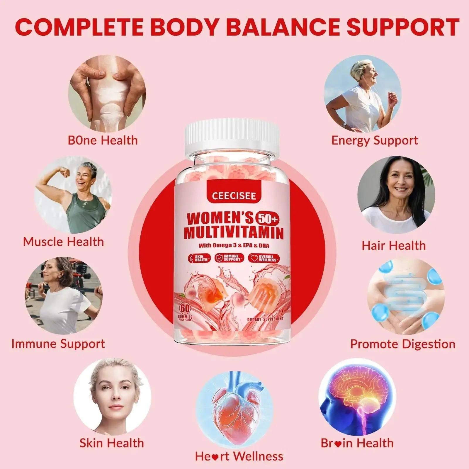Ceecisee Vitamin Gummies for 50+ Women: Organic Vegan Multivitamin with Iron Omega3 B12 D3 Biotin Zinc Ashwagandha for Hair Skin Health Energy Immune Suppor Ceecisee Au supplements