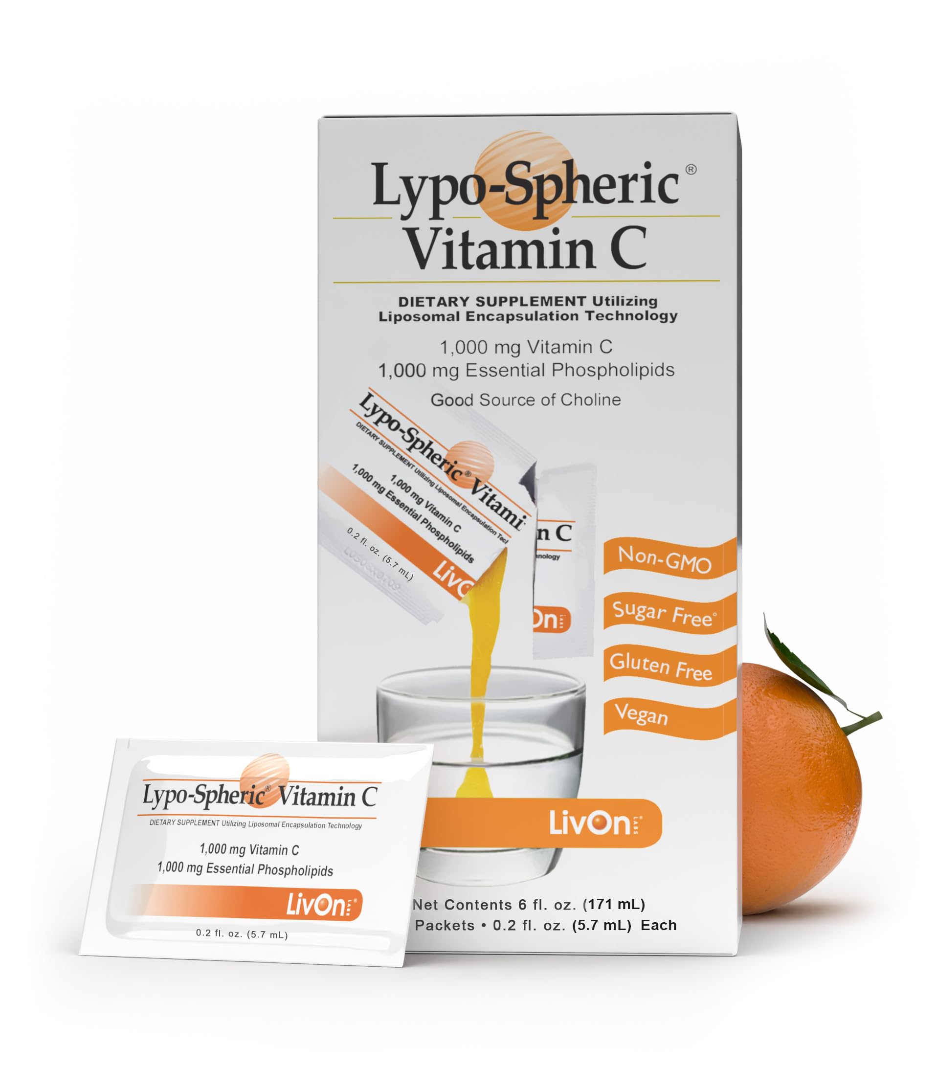 LivOn Laboratories Lypo–Spheric Liposomal Vitamin C 1000mg - No Sugar, Immune Support, Plant Based - Easy to Swallow, Absorbable - Non–GMO, Gluten Free