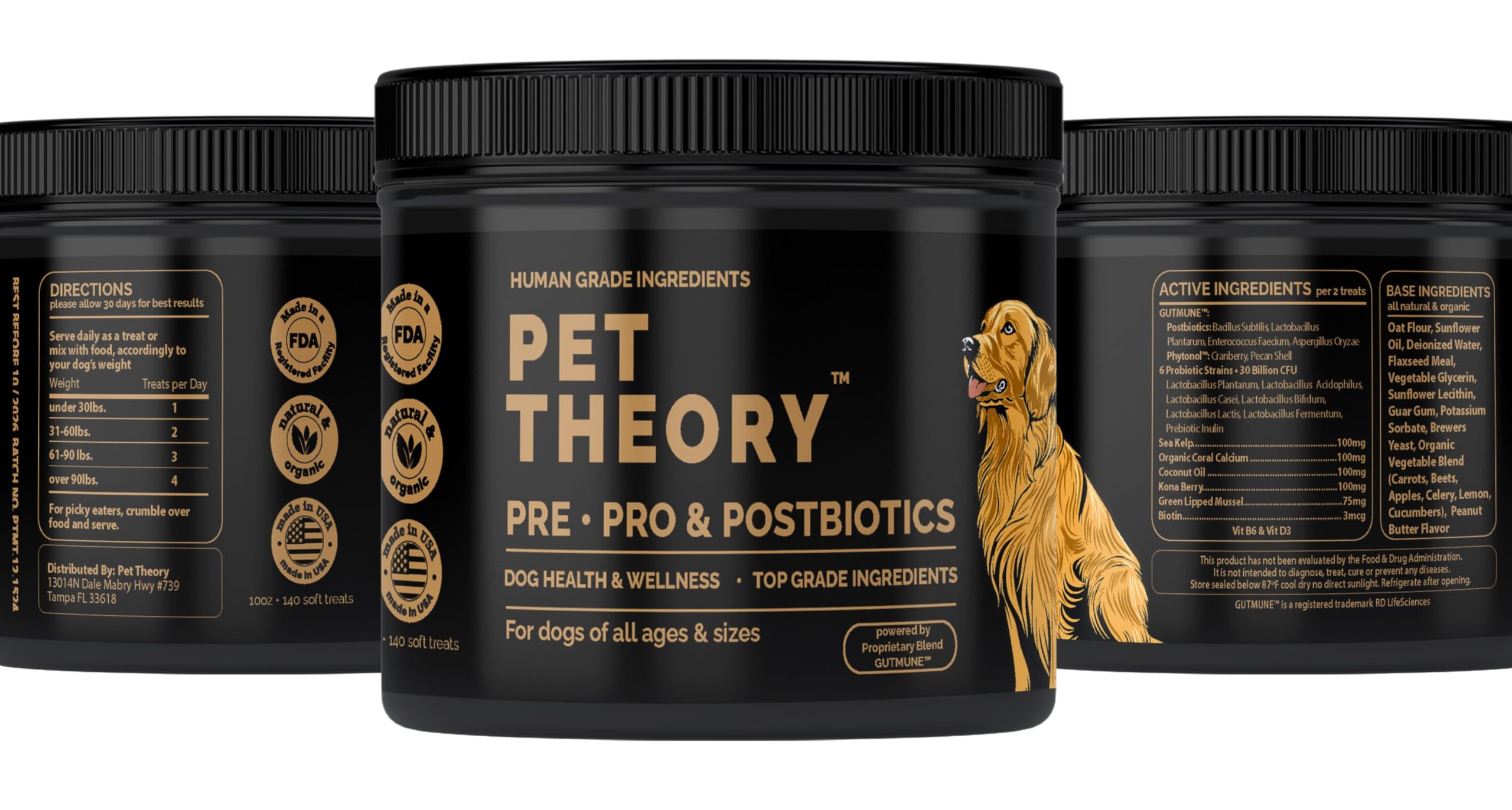 Pet Theory Probiotics for Dogs. Dog Digestive Health-Pre Pro and Postbiotic Combination-Pet Supplements for Gut Health-Supports Digestion, Boost Immunity-100CT Soft Chews Pet Theory Au supplements