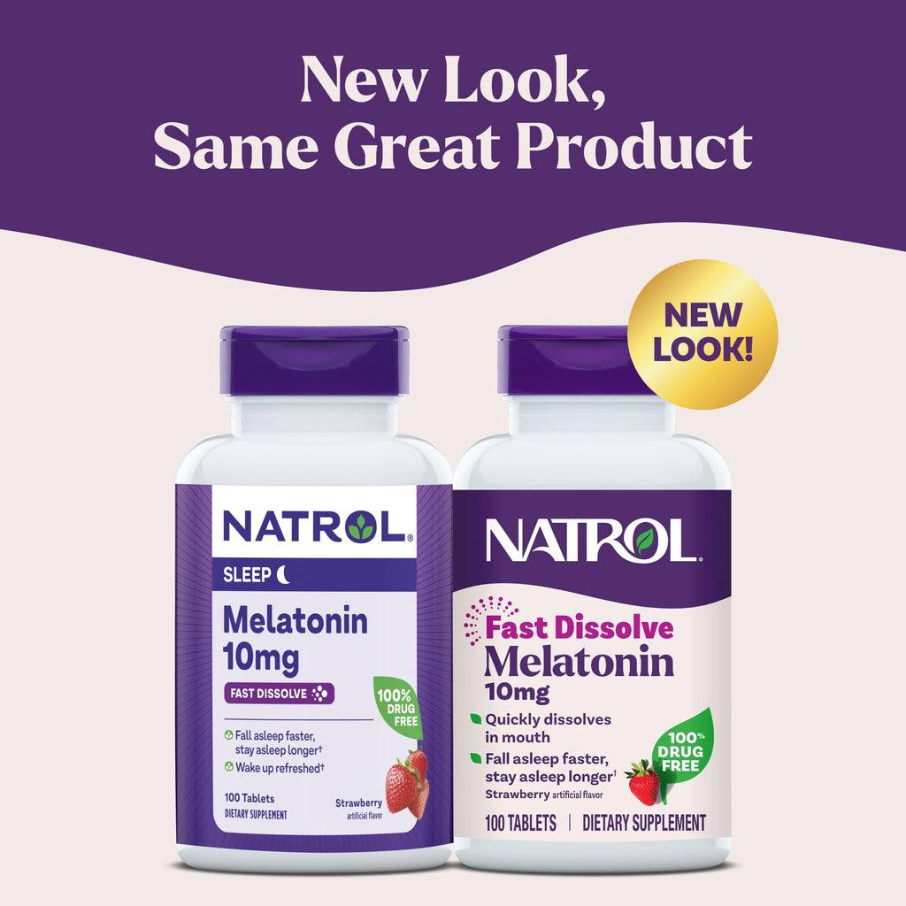 Natrol Melatonin 10mg Fast Dissolve Tablets - Strawberry Flavor, 100 Count, Sleep Support, Fast Dissolve Melatonin for Adults, 100-Day Supply