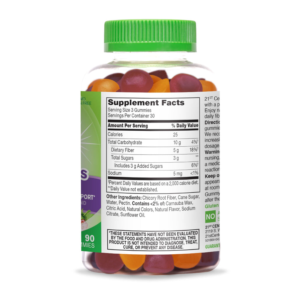 21st Century VitaJoy Fiber Gummies (Fruit Flavored, 90 Count), 5 g Fiber Per Serving for Digestive Support, Pectin-Based Prebiotic Gummies, Non-GMO, Vegan, Gluten Free,