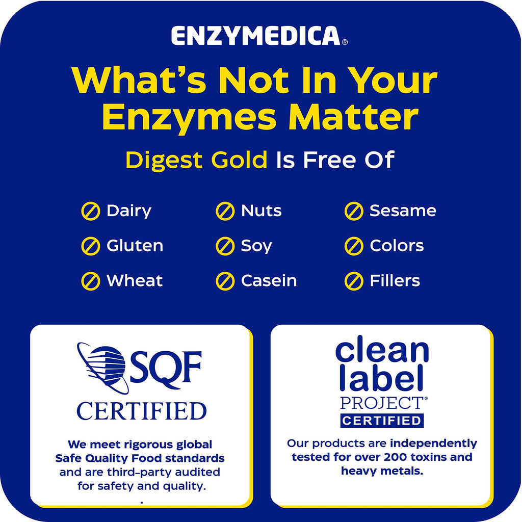 Enzymedica Digest Gold - Digestive Enzyme Supplement for Women & Men, Enzyme Capsules for Digestion, Gut Health Support, Helps Gas & Bloating, ATPro Energy Support,