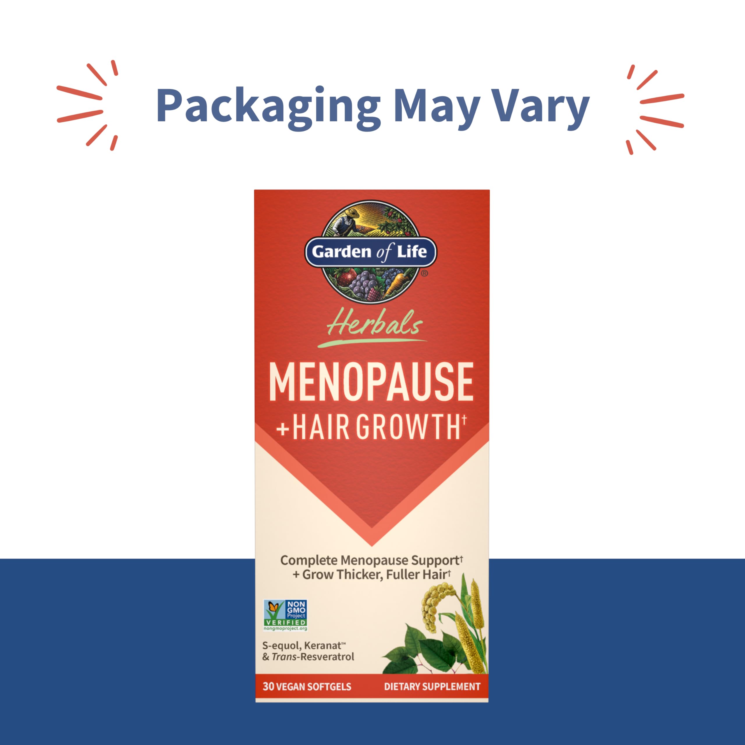Garden of Life Herbals Menopause Supplement with S-equol & Trans-Resveratrol for Multi-Symptom Relief, Keranat for Thicker, Fuller Hair Growth – Non-GMO, Gluten-Free, Vegan, Berry Flavor, 30 Servings Garden of Life Au supplements