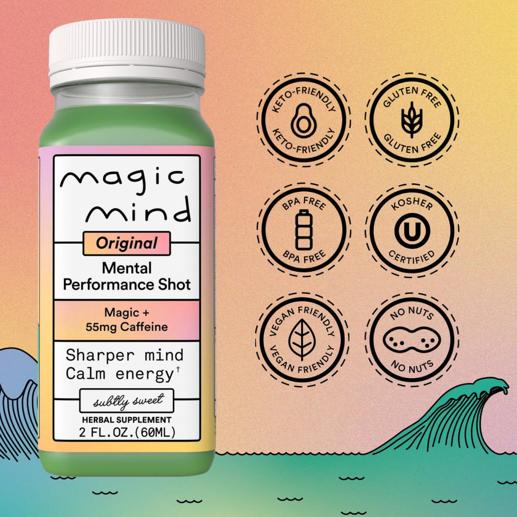 Magic Mind Energy And Focus Drink Shots - Stress Relieving, No Jitters, Ashwagandha, Vitamin B12, Vitamin C, Matcha Green Tea, Functional Mushrooms - 2 FL Oz (15 Pack) Magic Mind Au supplements