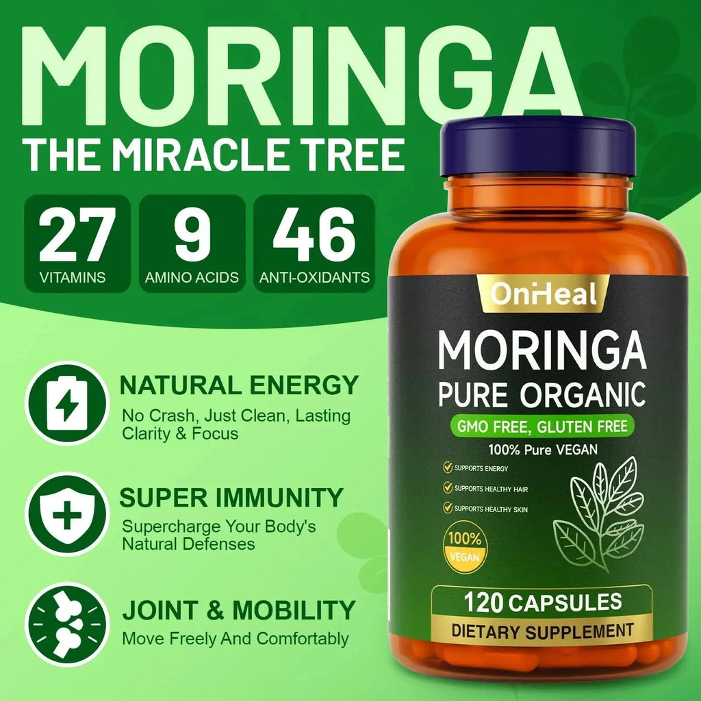 YBFQ Organic Moringa Capsules 1000 mg, 120 Count - Moringa Capsules with Organic Olefeira Powder, Supports Healthy Hair and Skin, Energy and Balance YBFQ Au supplements