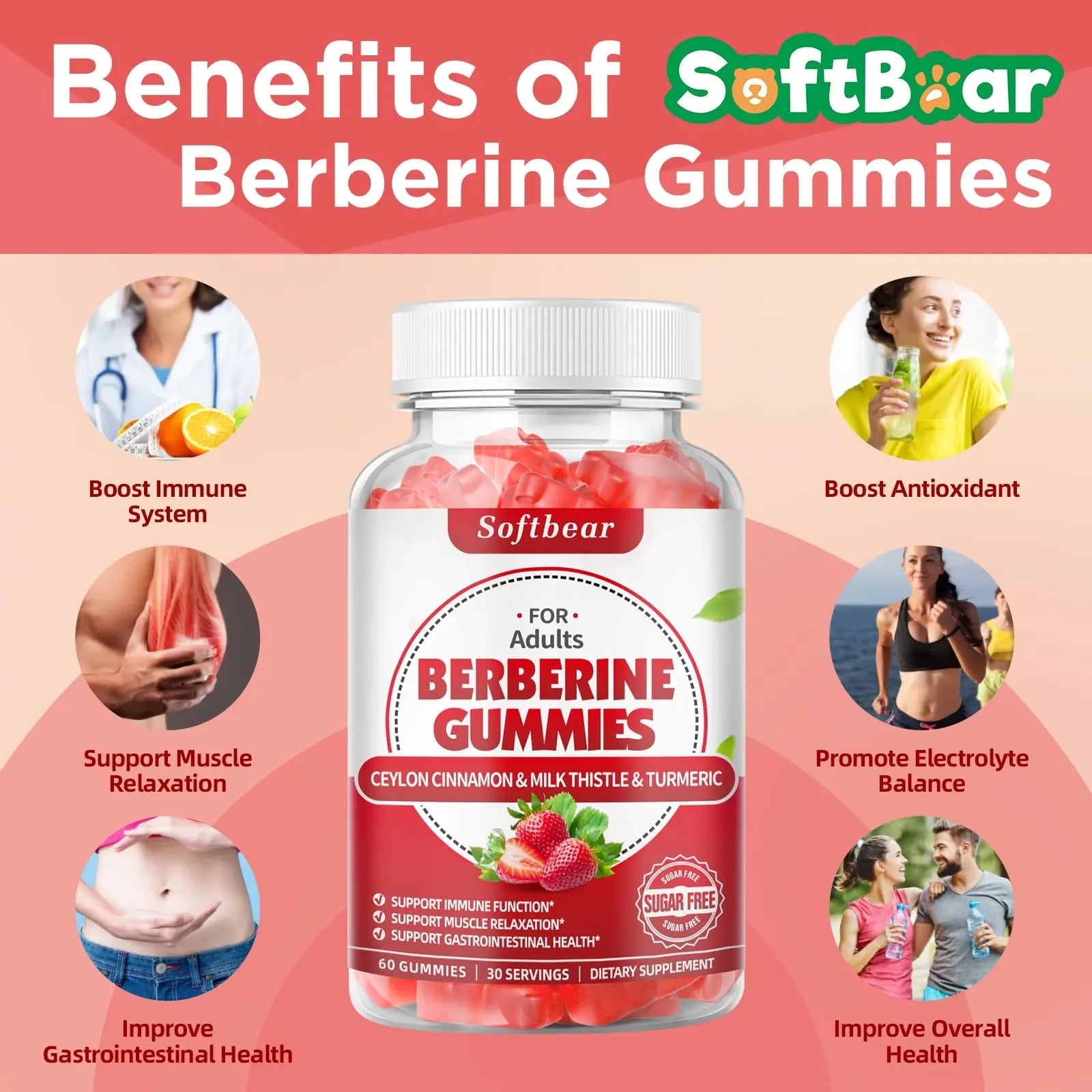 softbear Berberine with Ceylon Cinnamon Gummies-99% Purity Berberine HCL Supplements softbear Au supplements