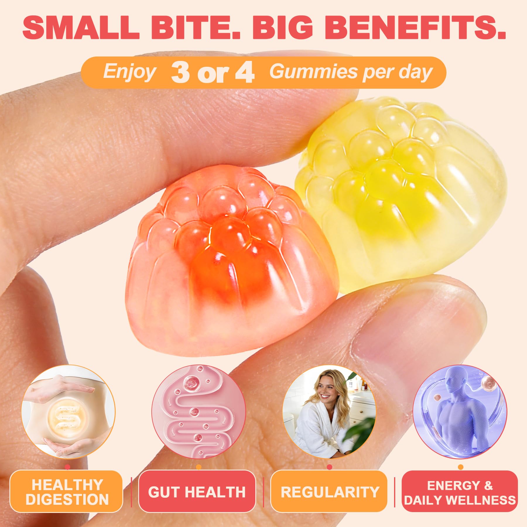 10g Fiber Gummies for Adults with Probiotics, Sugar Free Fiber Supplement with Organic Super Greens & Digestive Enzymes, Supports Gut Health,