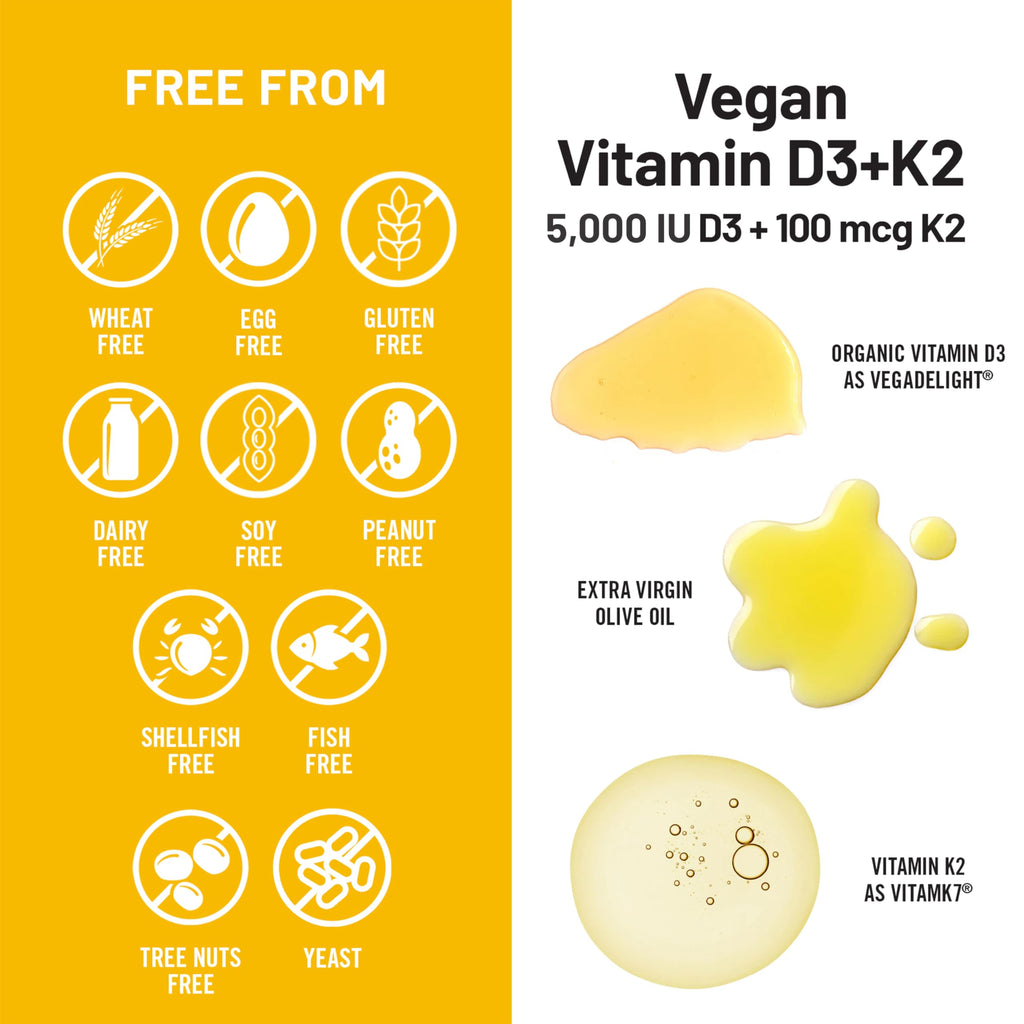 NatureWise Vegan Vitamin D3 + K2 - Natural D3 5000IU + Natural Vitamin K2 100mcg - Bone Support - High Absorption