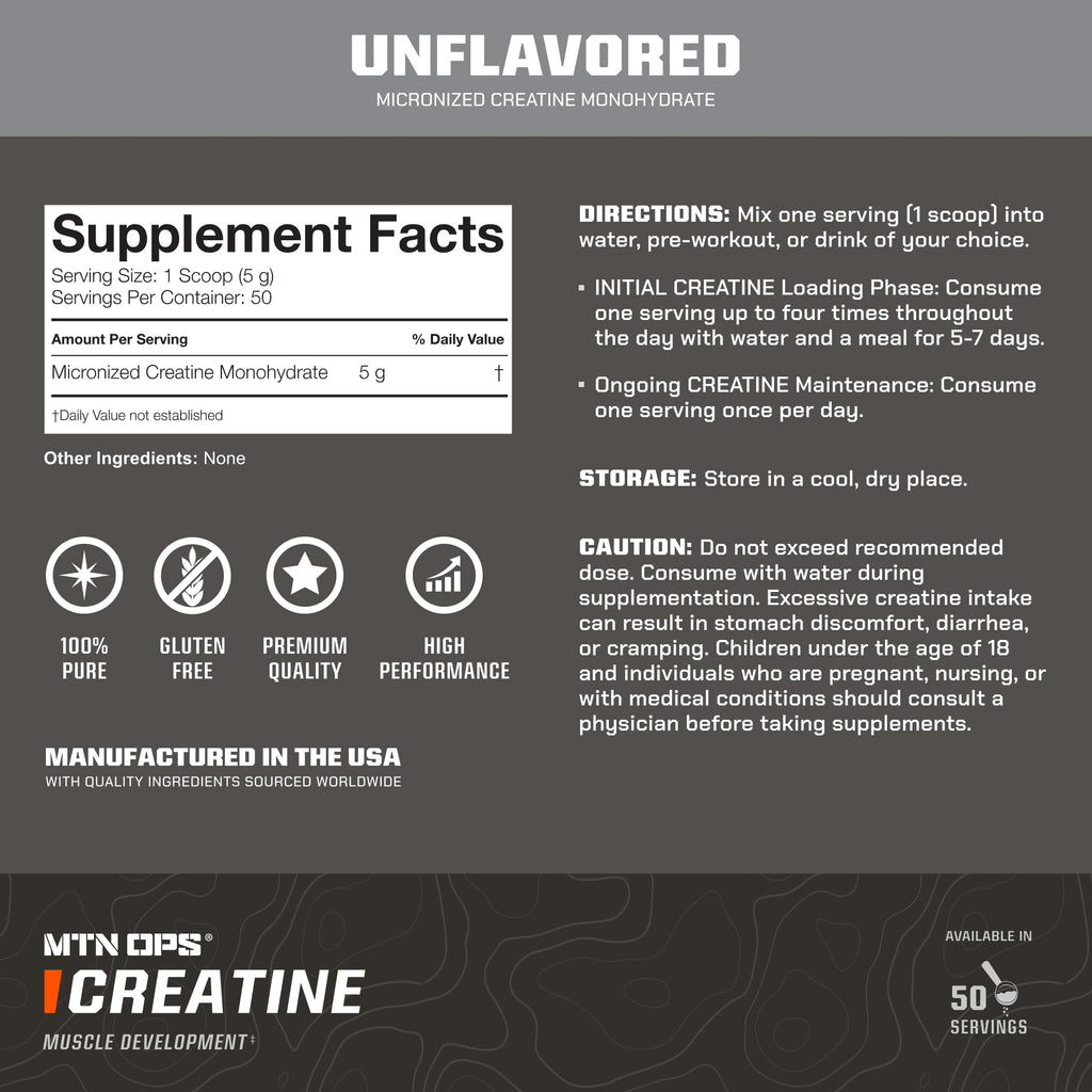 MTN OPS Micronized Creatine Monohydrate Powder – Unflavored 5 g per Serving, 50 Servings – Pure Creatine for Men for Muscle Recovery & Strength Training MTN OPS Au supplements
