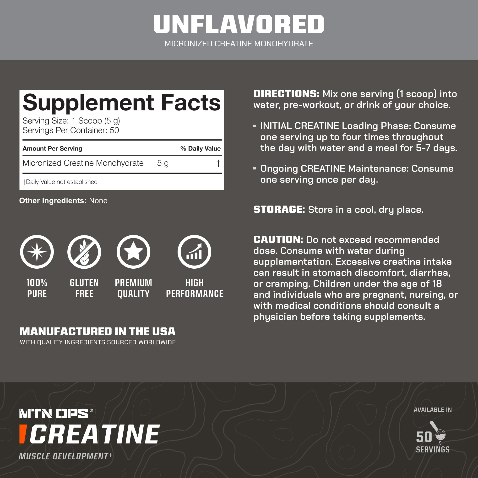 MTN OPS Micronized Creatine Monohydrate Powder – Unflavored 5 g per Serving, 50 Servings – Pure Creatine for Men for Muscle Recovery & Strength Training MTN OPS Au supplements
