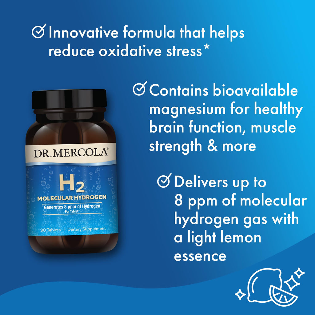 Dr. Mercola H2 Molecular Hydrogen Tablets, Creates Hydrogen Rich Water (8 ppm), Supports Cellular Energy, Brain Health & Healthy Aging
