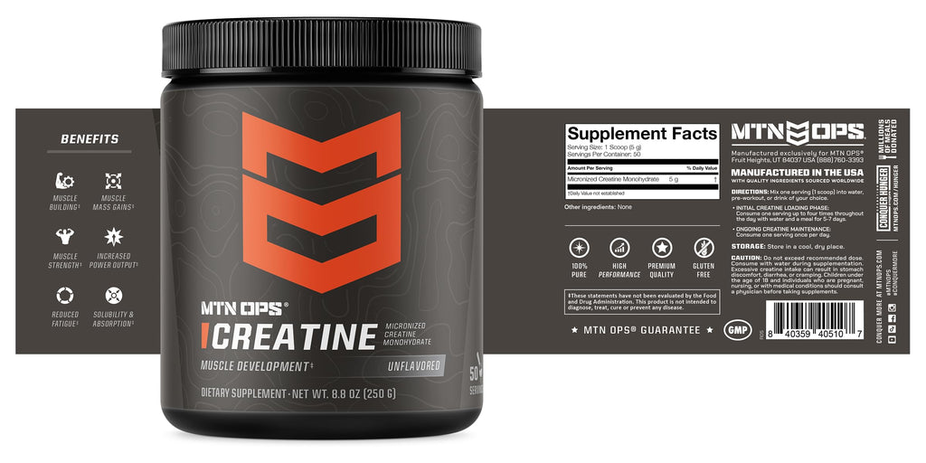 MTN OPS Micronized Creatine Monohydrate Powder – Unflavored 5 g per Serving, 50 Servings – Pure Creatine for Men for Muscle Recovery & Strength Training MTN OPS Au supplements