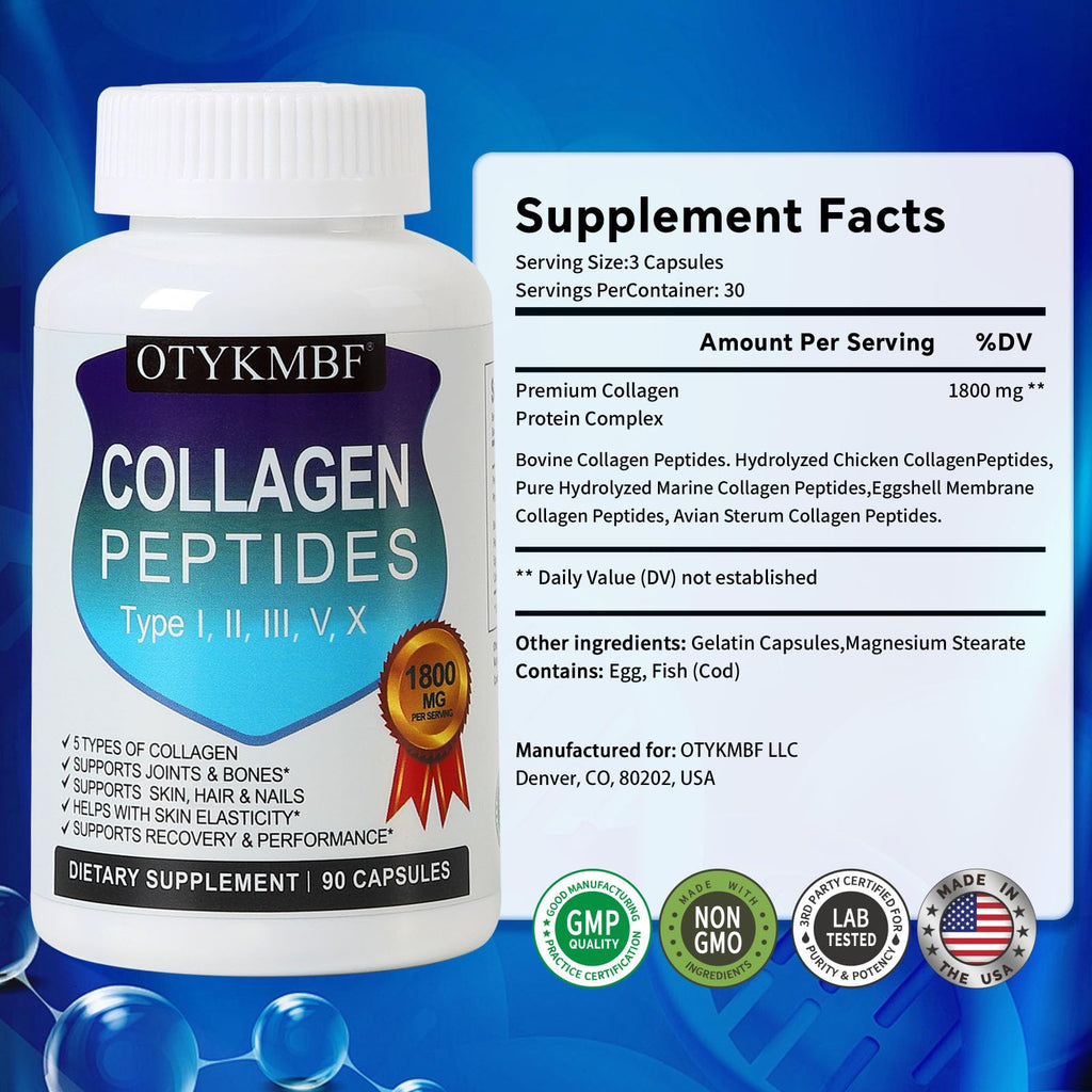 OTYKMBF Multi Collagen Peptides Pills 1800mg, Type I, II, III, V, X - Hydrolyzed Premium Collagen Complex Supports Skin, Joints, Hair & Nails, Hydrolyzed Protein for Women Men, 90 Capsules OTYKMBF Au supplements