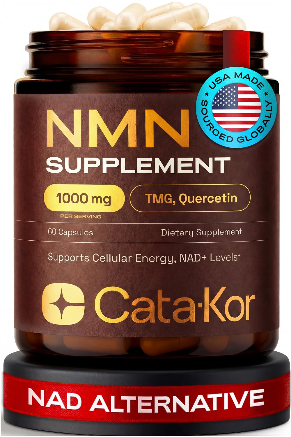Cata-Kor NMN Supplement – 1000mg Per Serving NAD Resveratrol Supplement with Quercetin | TMG – NMNH Alternative – Supports Cellular Energy & NAD+ Level – 60 Capsules